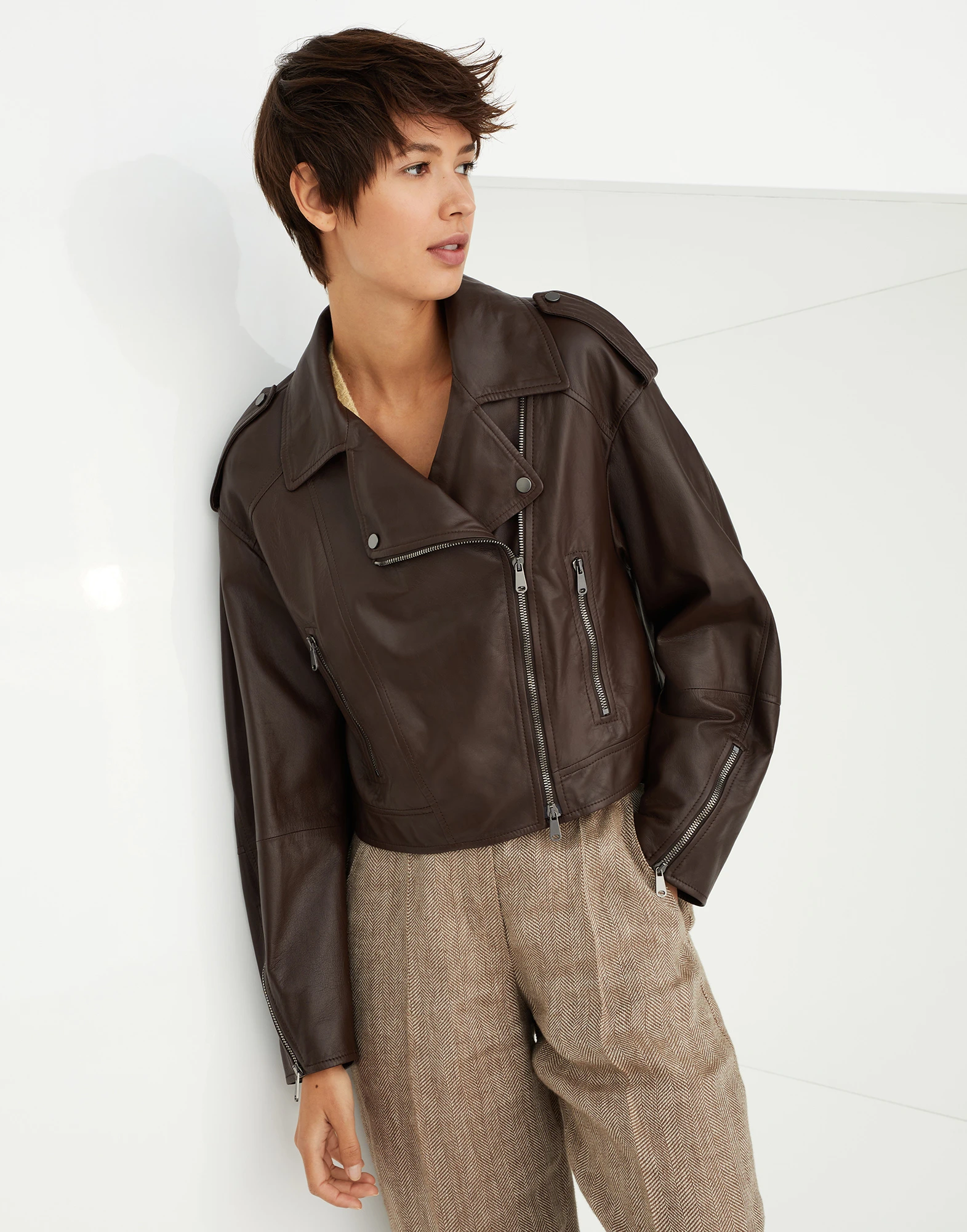 Nappa leather biker jacket with shiny details