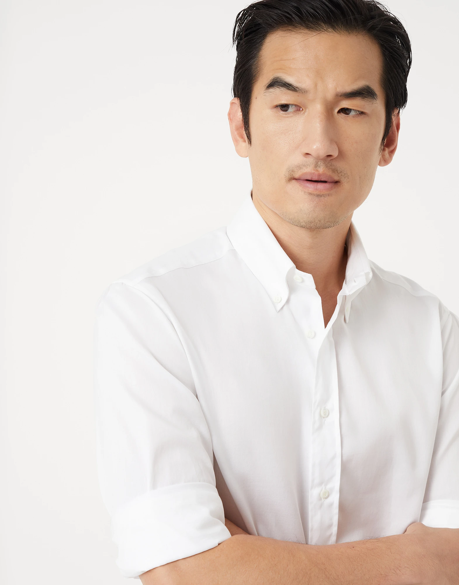 Twill slim fit shirt with button-down collar