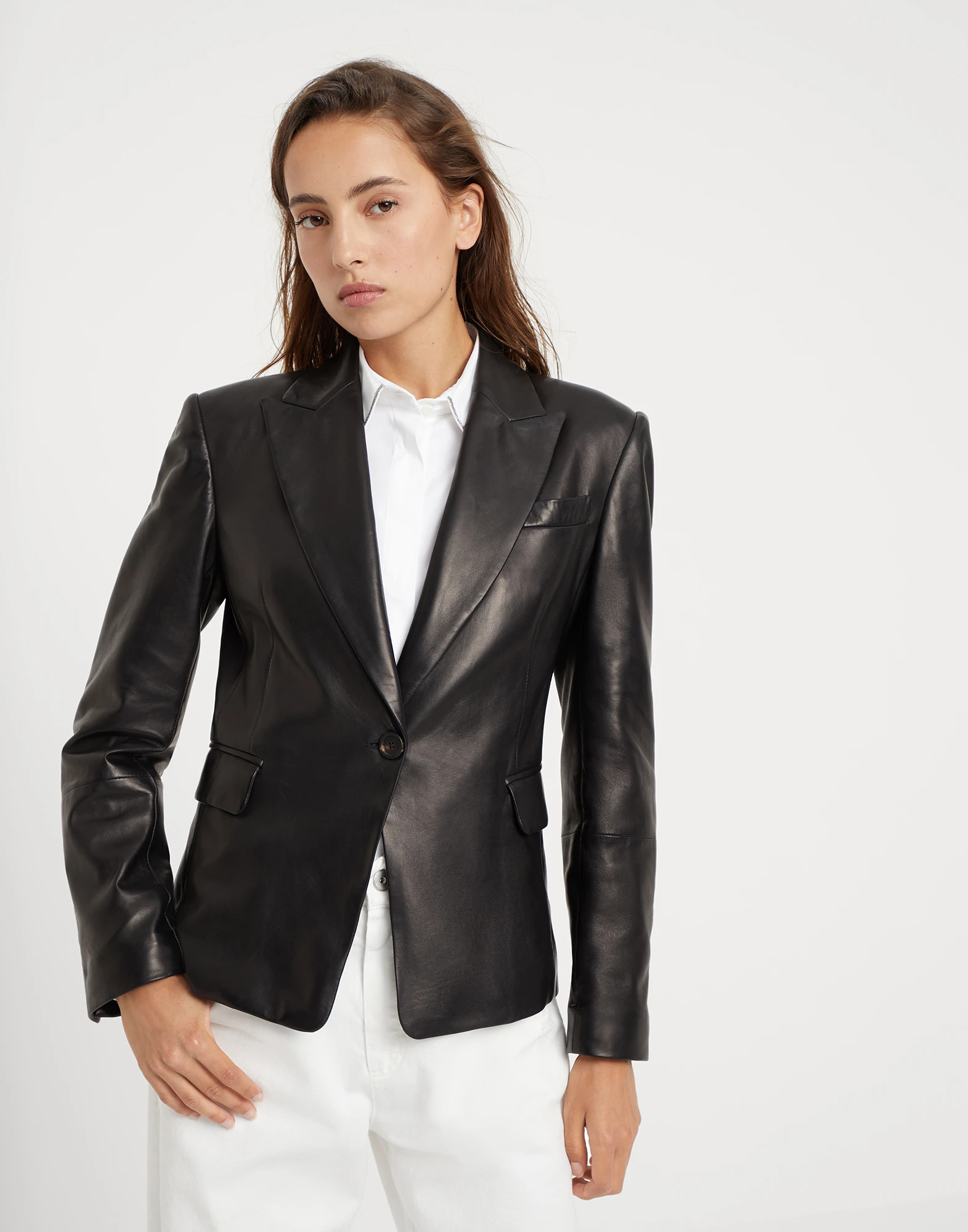 Nappa leather blazer with monili