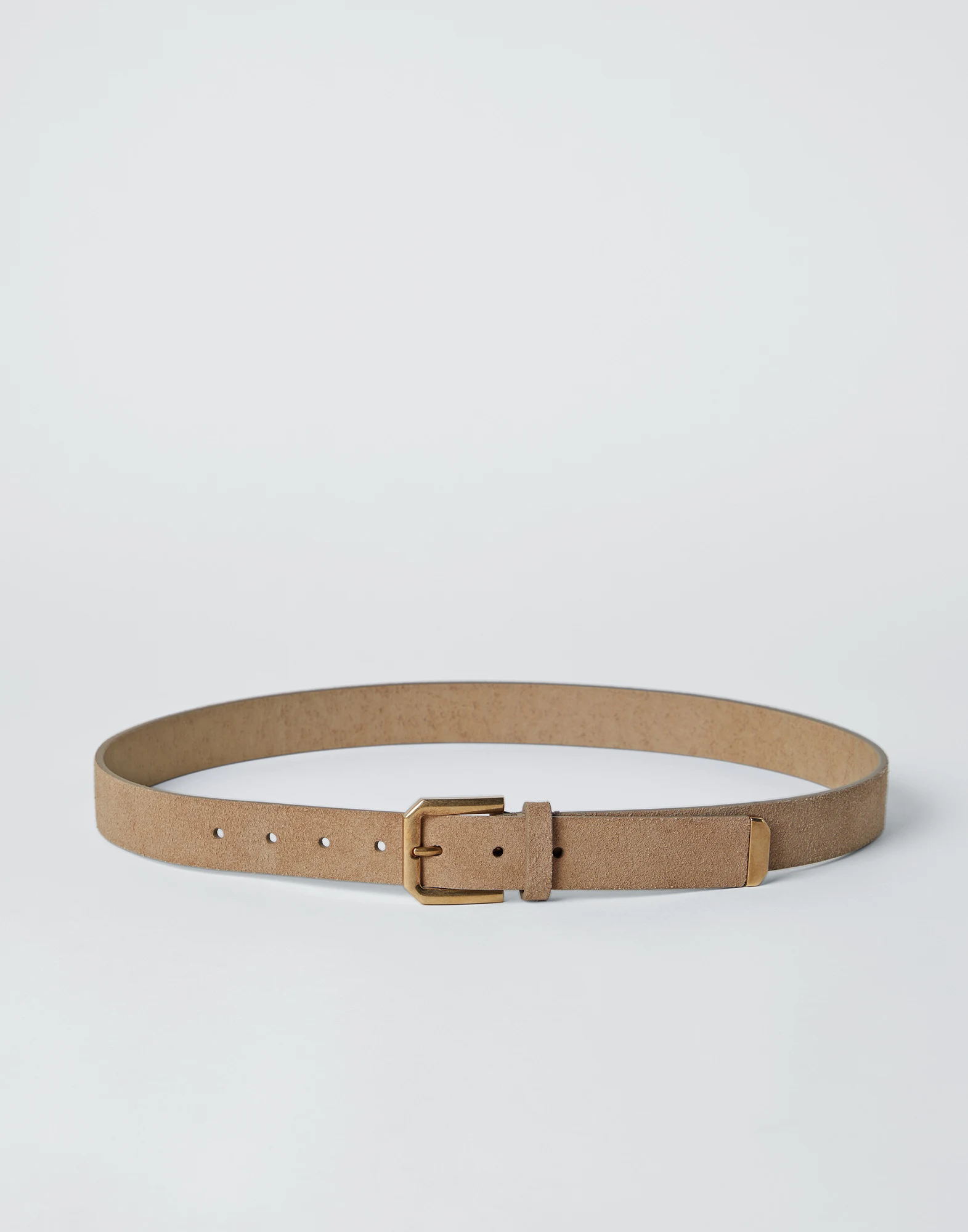 Reversed leather belt with square buckle and tip