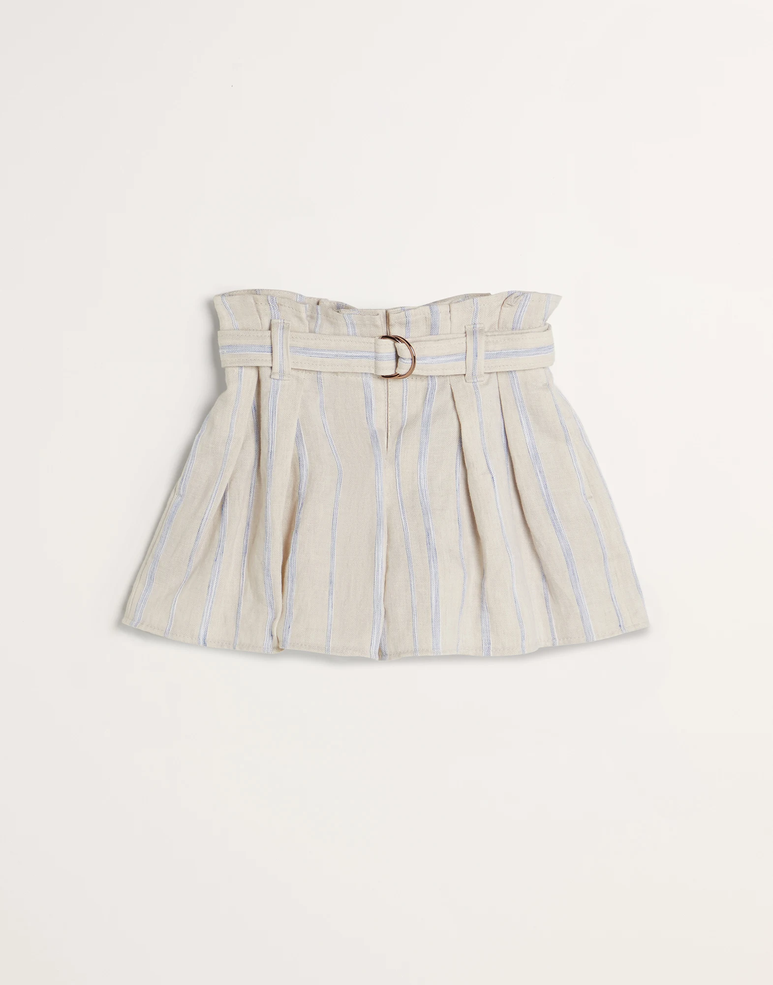 Striped linen and cotton mini skirt-pants