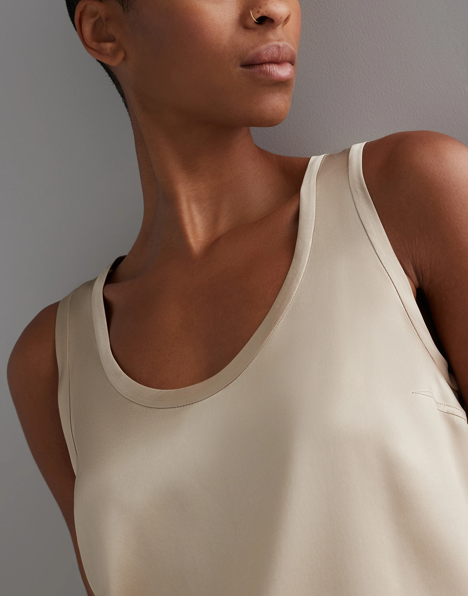 Stretch silk satin reversible top