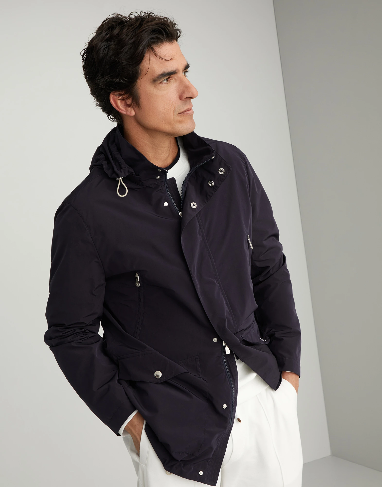 Water-resistant microfiber parka with detachable hood