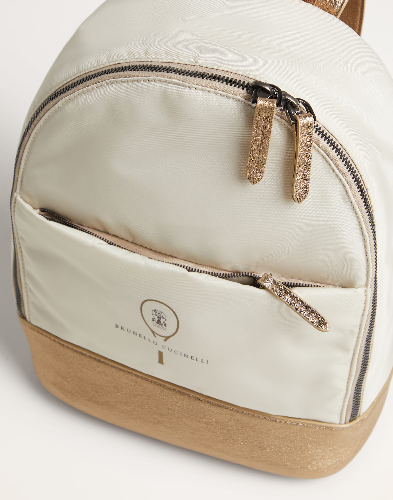 Matte nylon and lame calfskin backpack with tennis logo