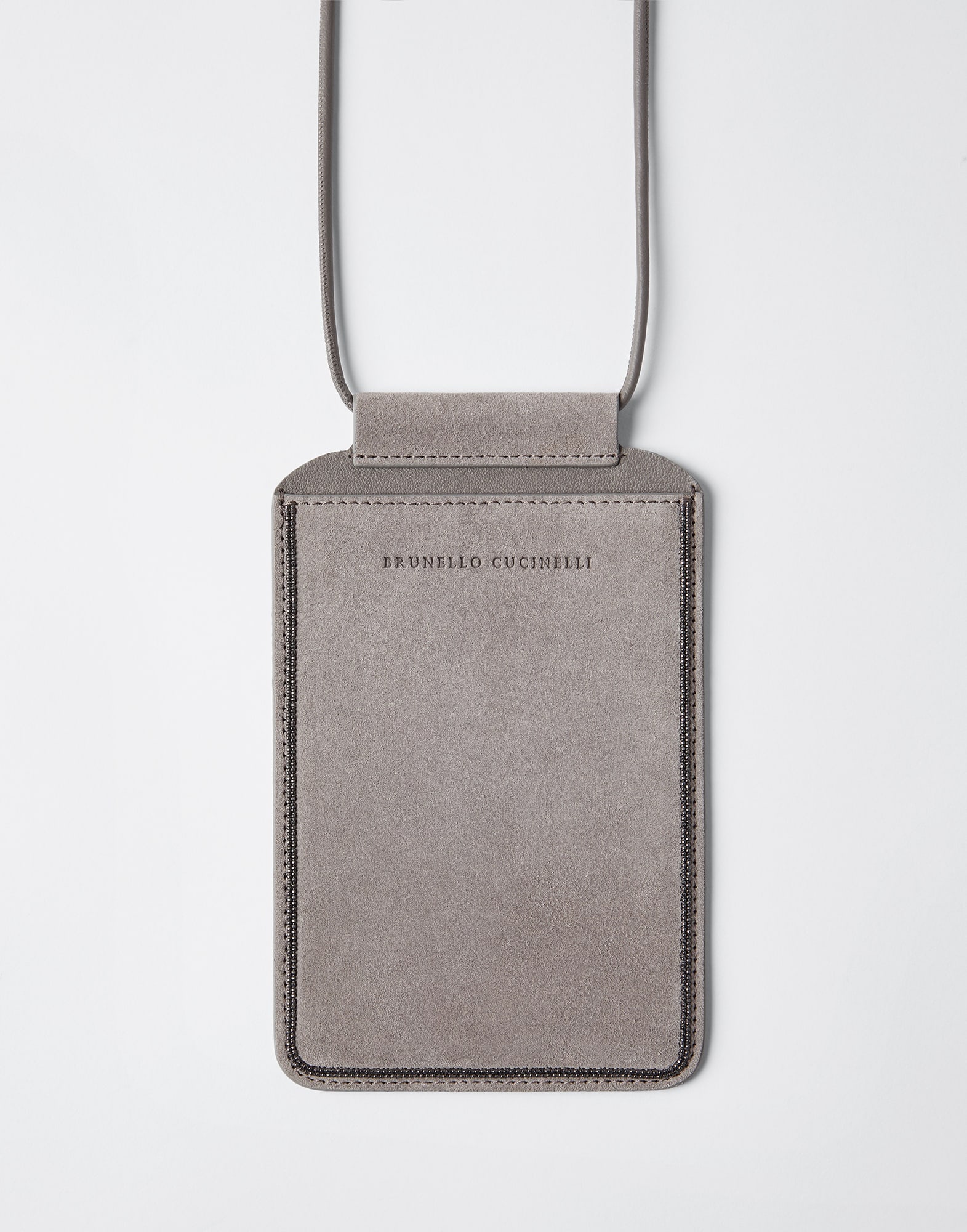 Suede phone bag with shiny trim