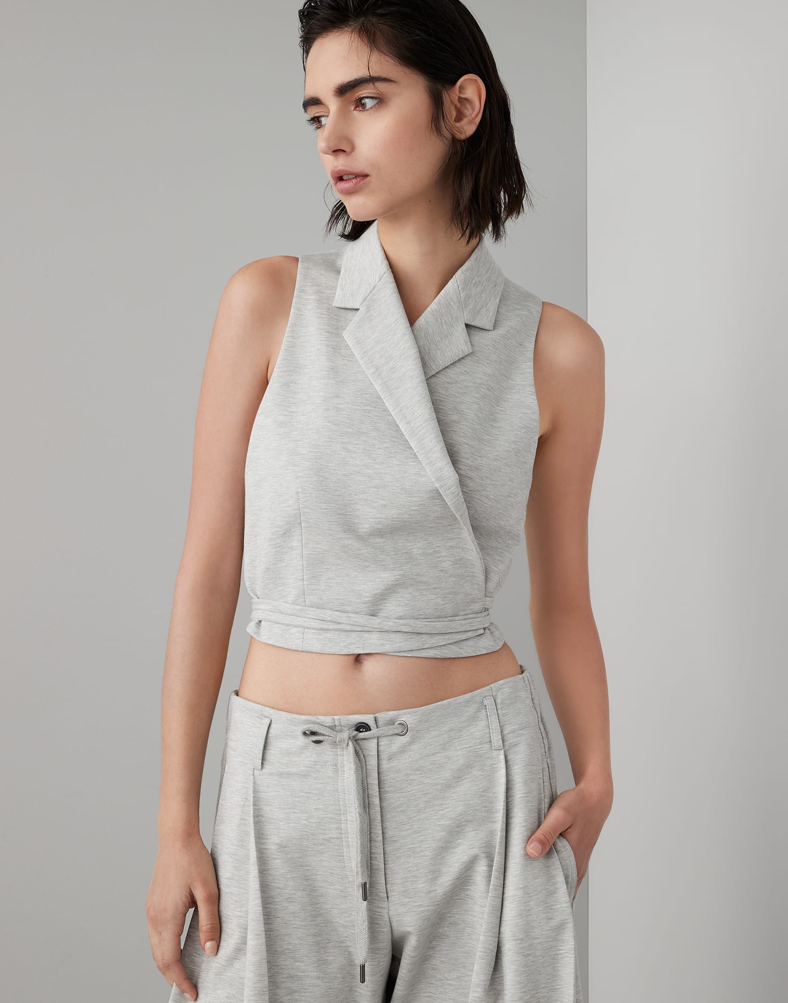Couture interlock wrap vest with monili