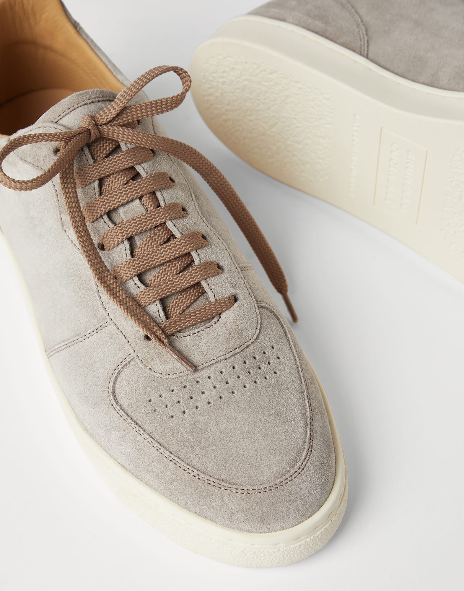Washed suede sneakers with natural rubber sole