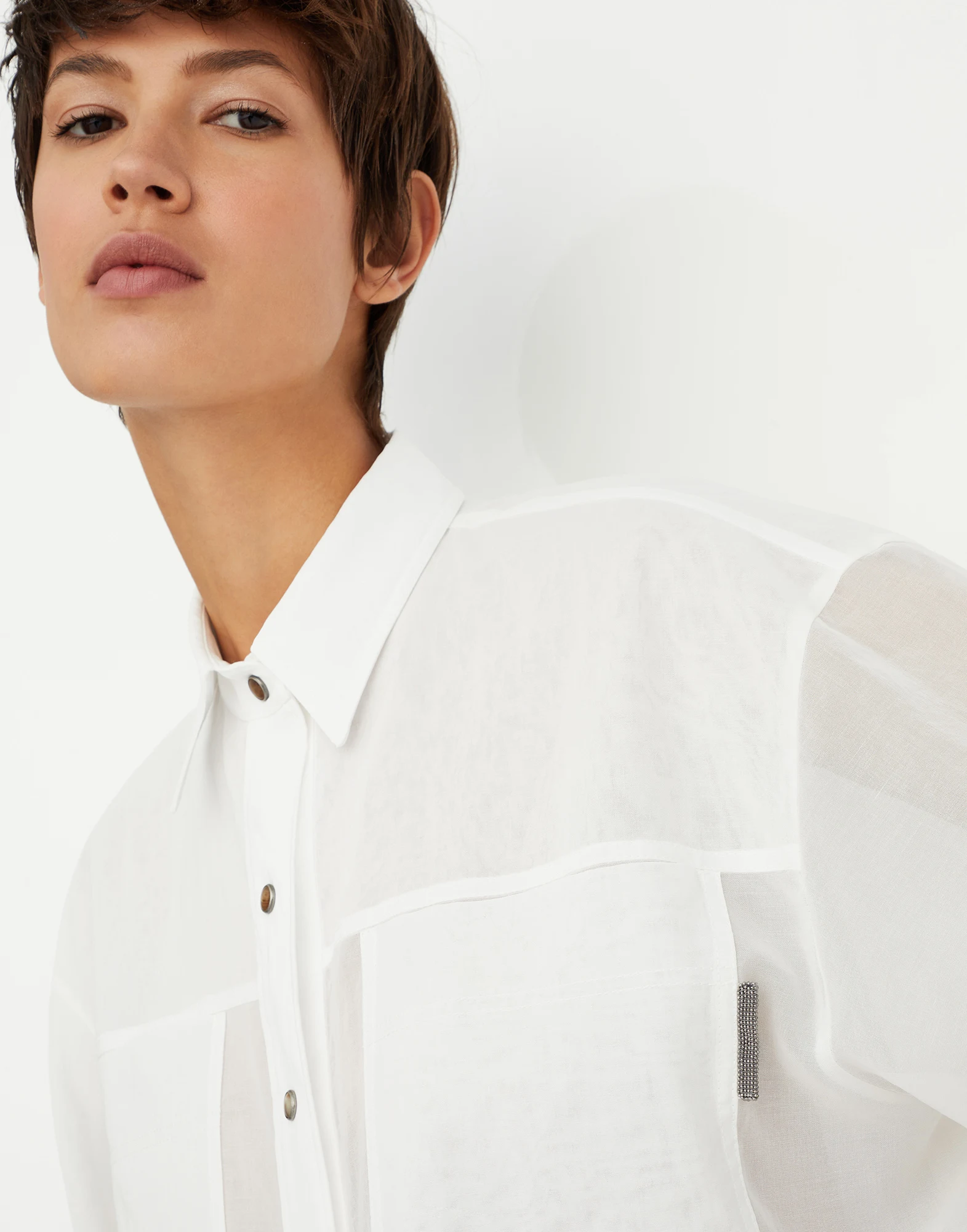 Cotton organza shirt with shiny tab