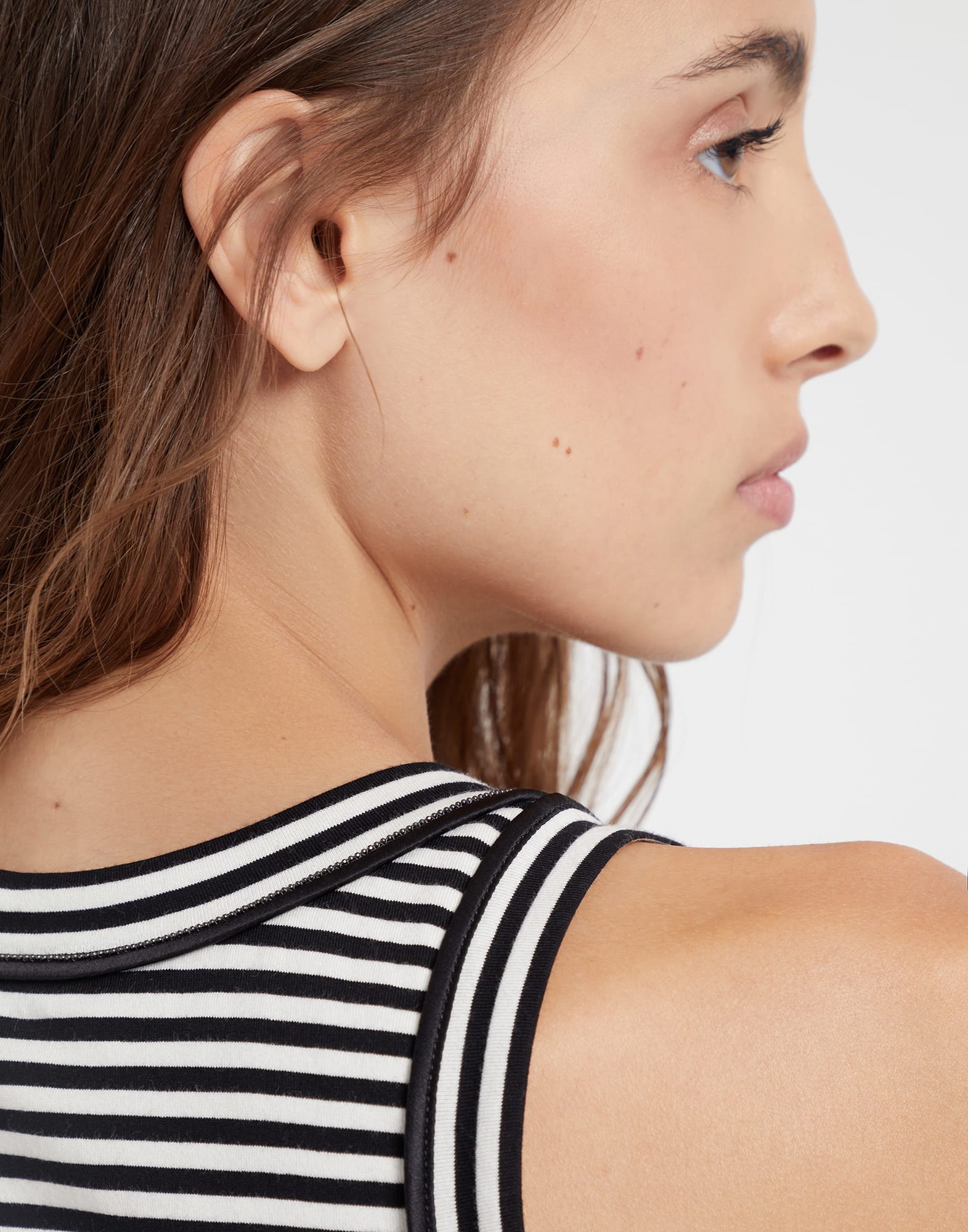 Cotton striped jersey top with monili