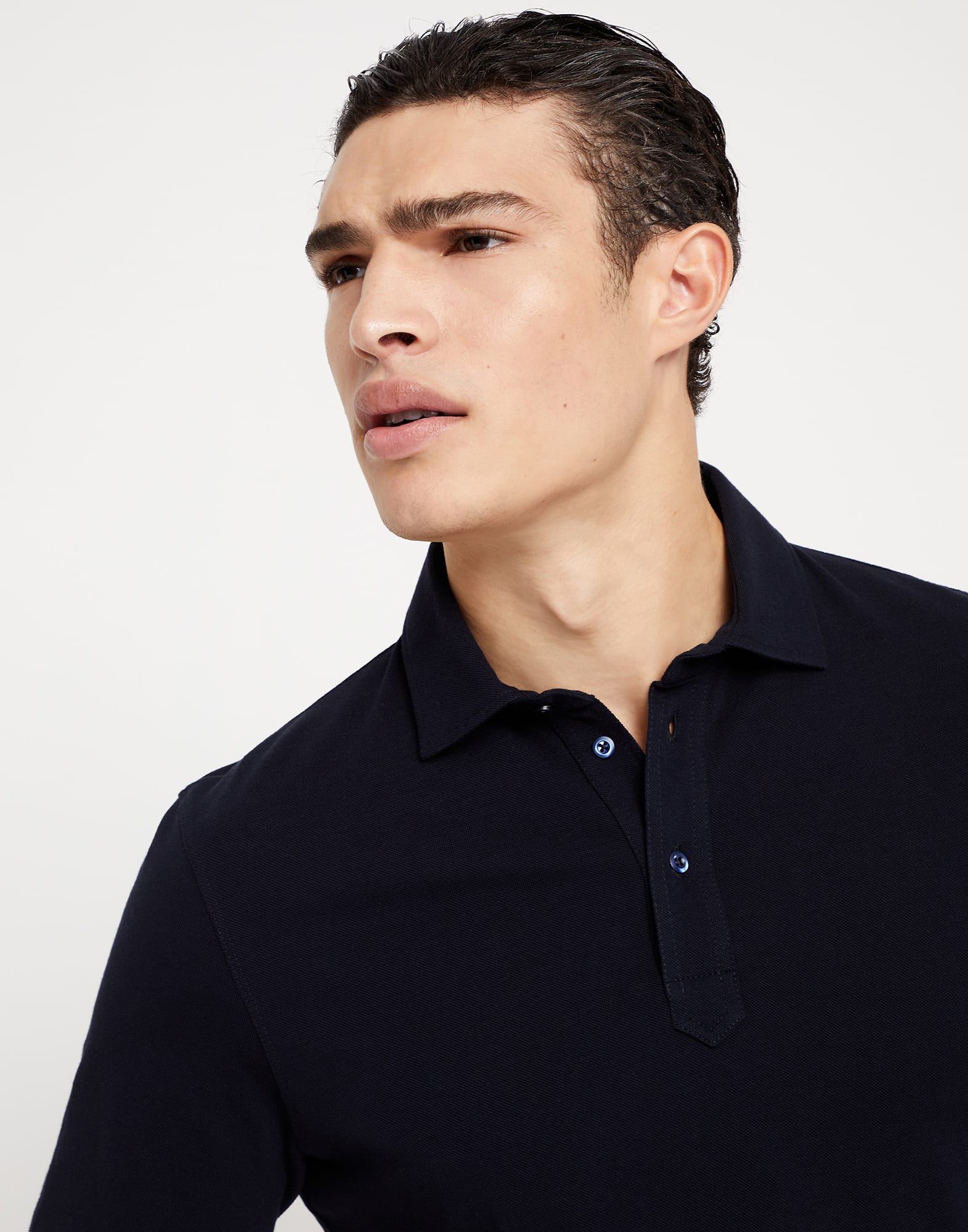 Cotton pique shirt-style collar polo