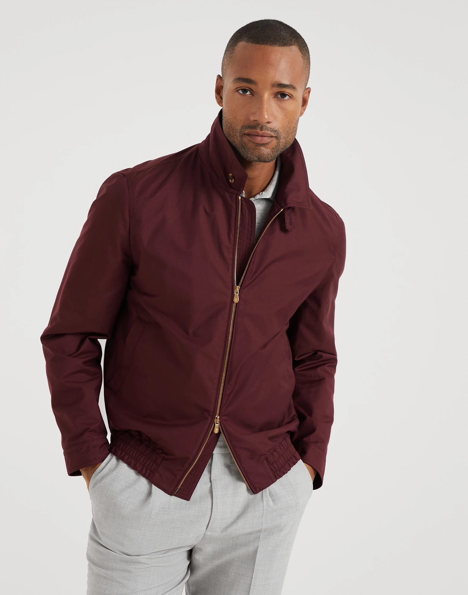 Lightweight water-resistant techno cotton gabardine outerwear jacket