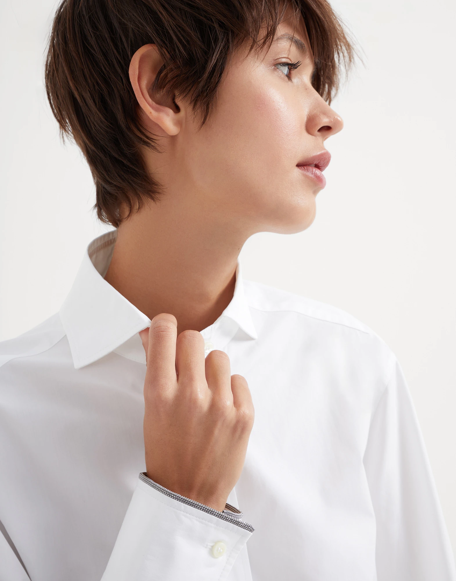 Cotton poplin shirt with shiny cuffs