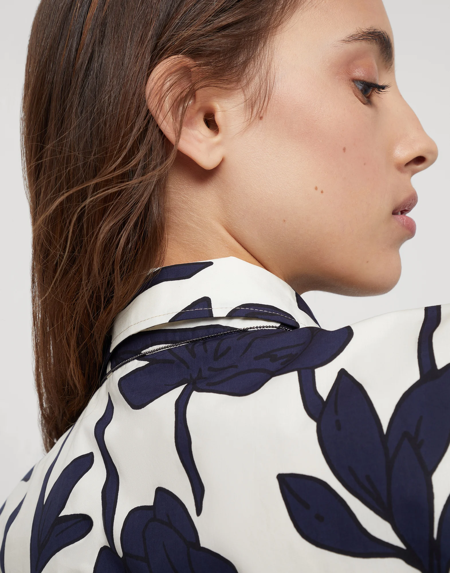Cotton ramage print poplin shirt with monili