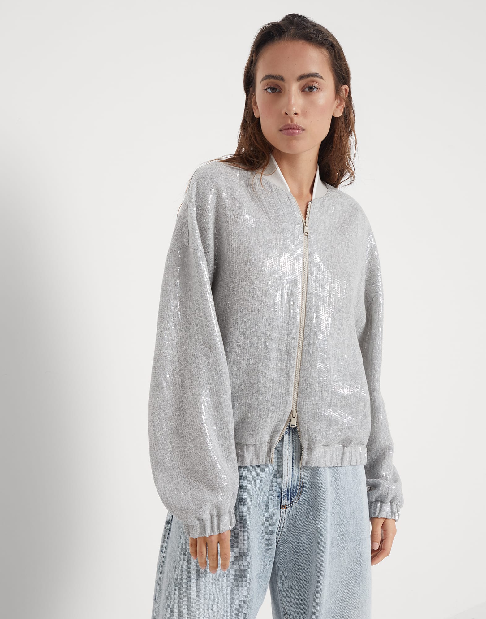 Linen gauze dazzling bomber jacket