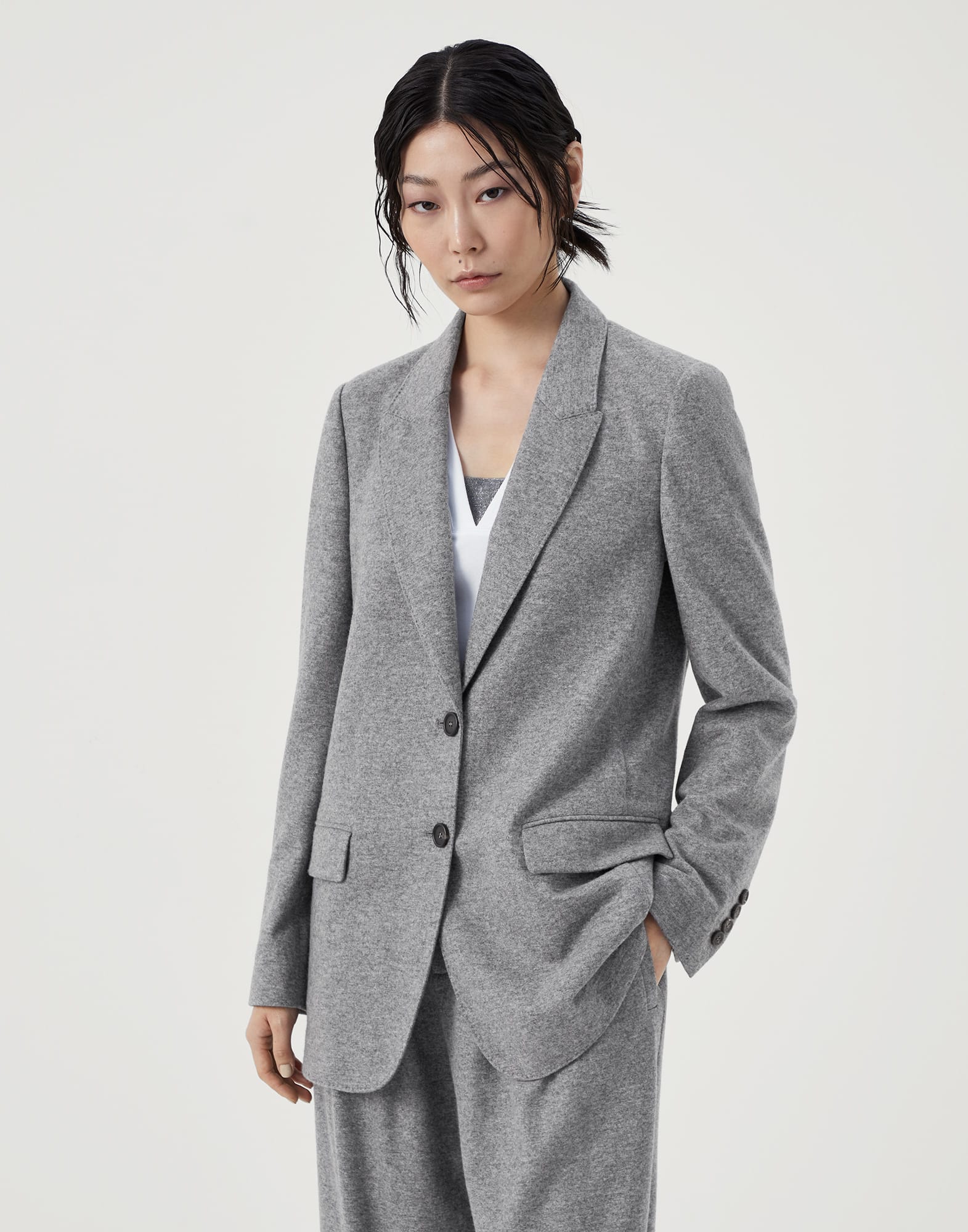 Cashmere jersey deconstructed blazer with monili