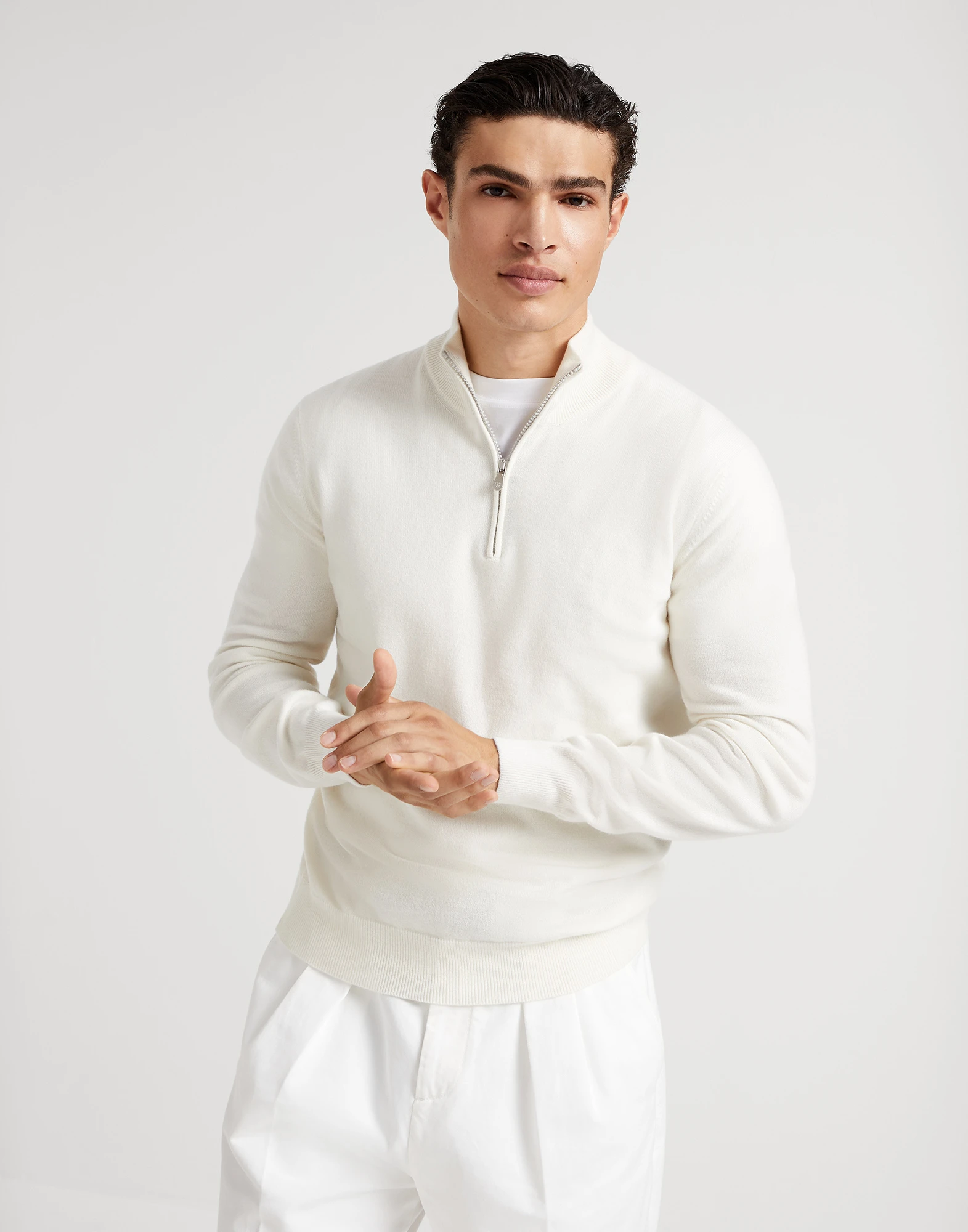 Cashmere turtleneck sweater with zipper