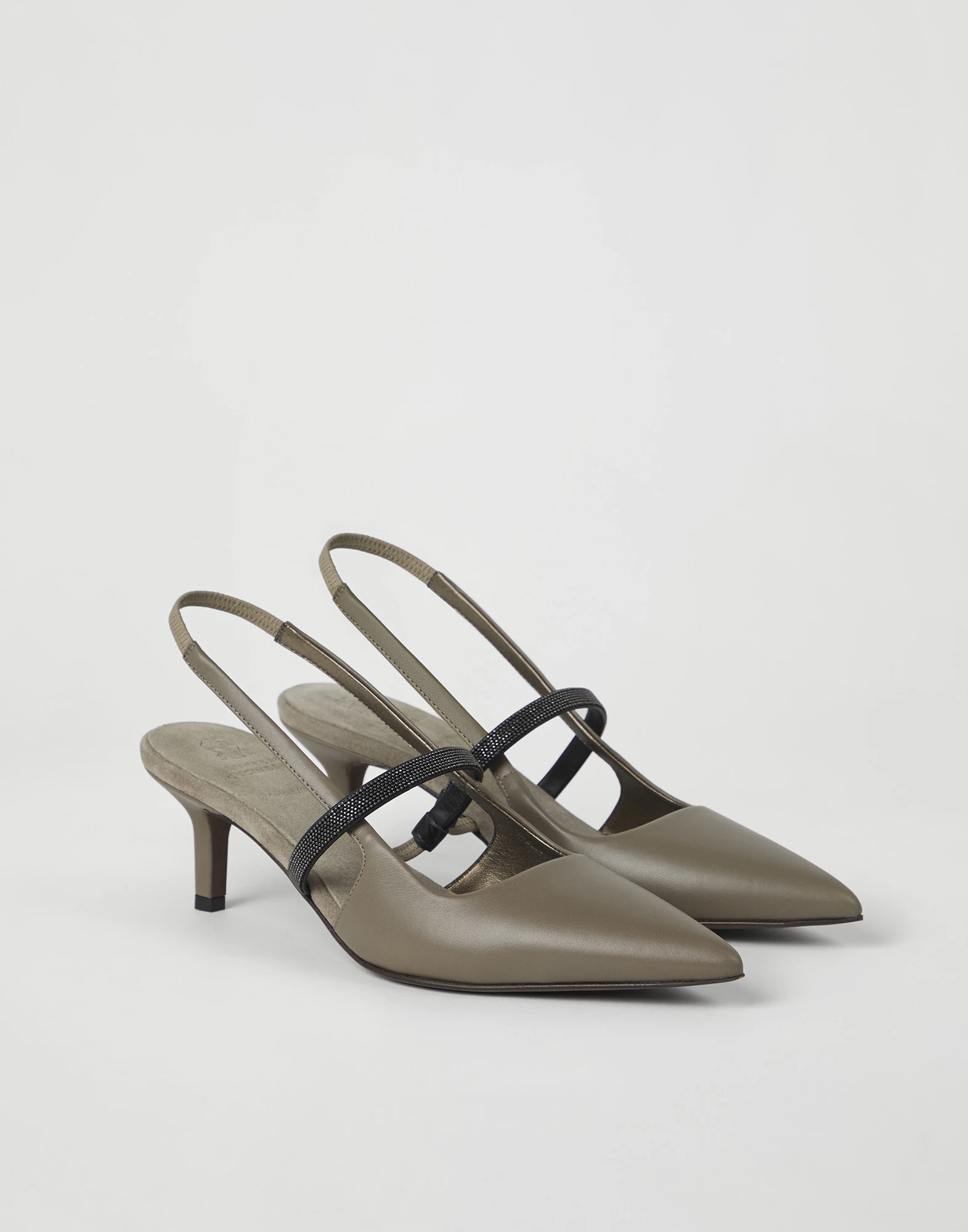 Nappa leather city heels with shiny strap