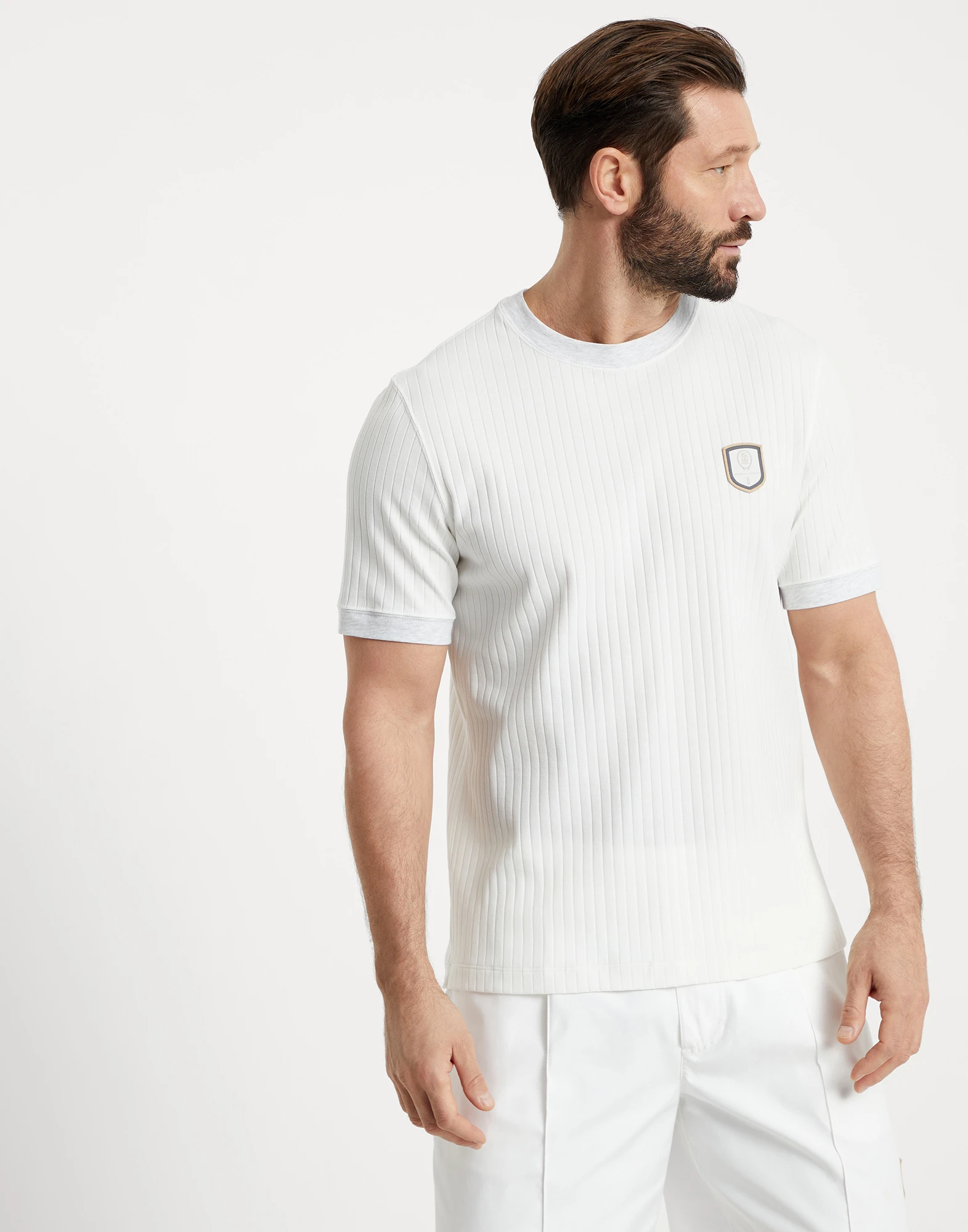 Cotton ribbed jersey T-shirt with contrast details and tennis badge