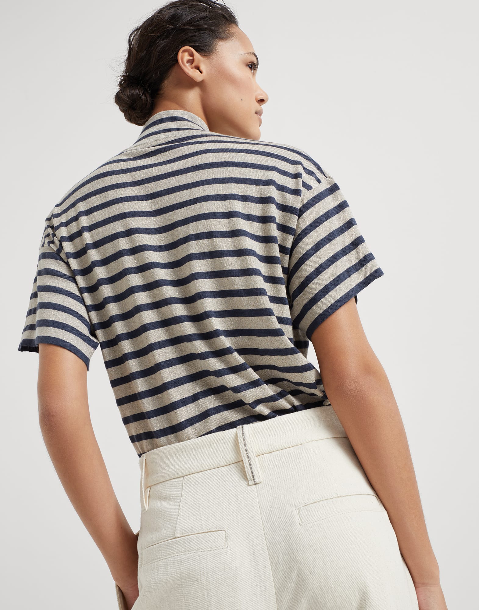Cotton and virgin wool techno gabardine slouchy trousers with monili