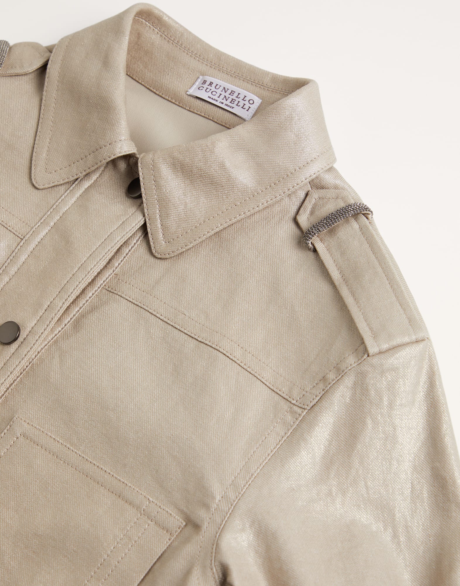 Lame cotton and linen denim jacket with monili