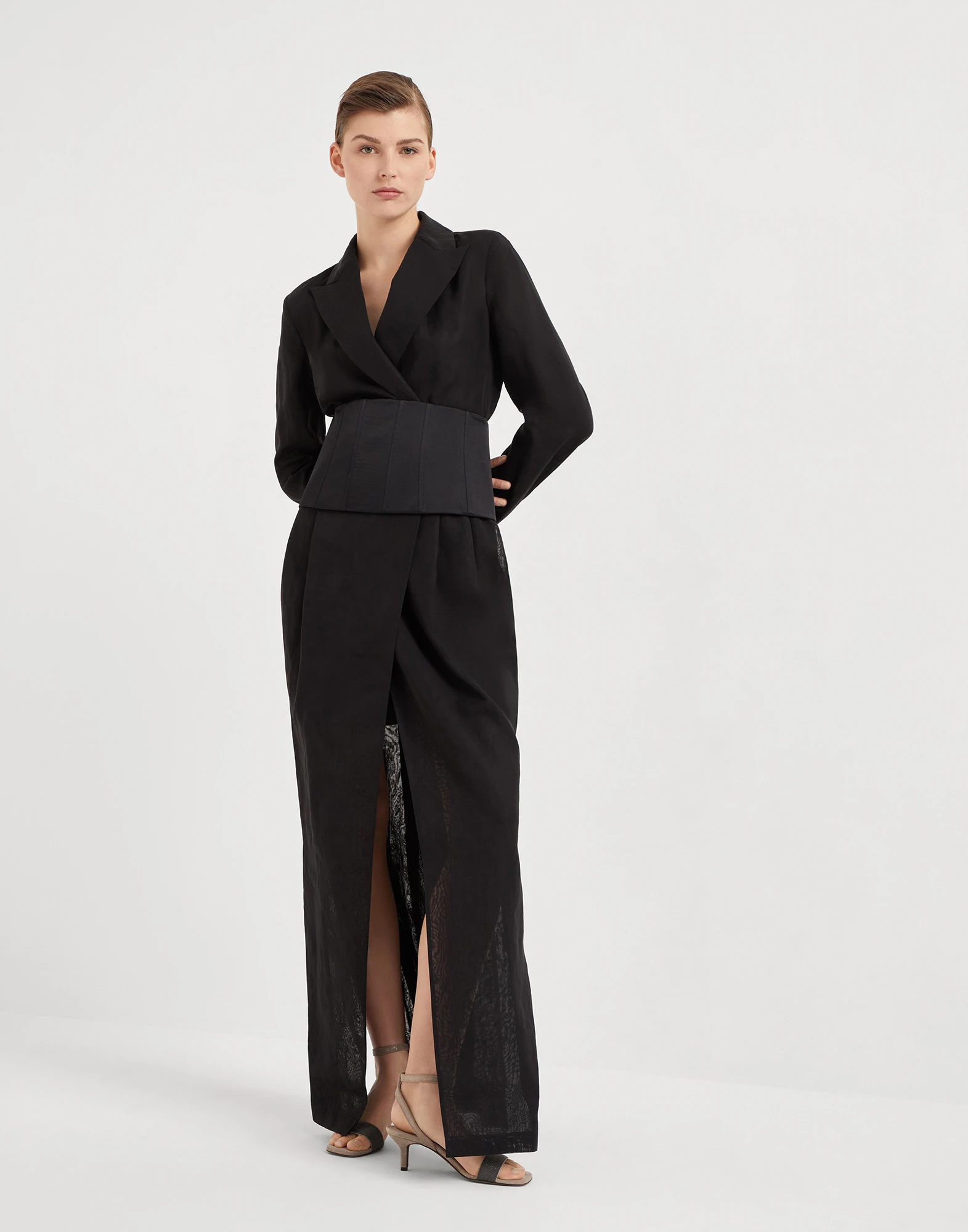 Cotton organza dress with removable corset waistband and monili