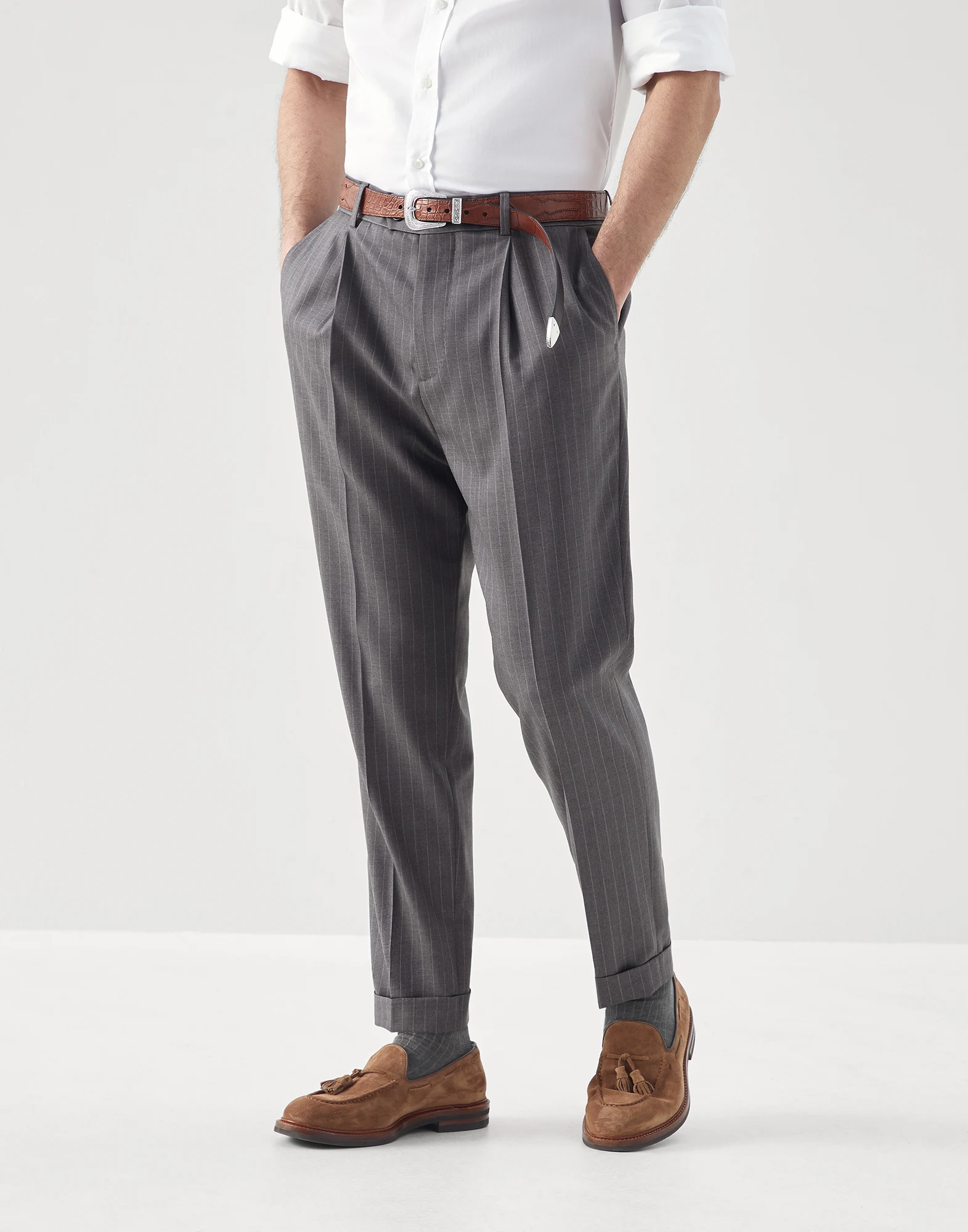 Virgin wool chalk stripe batavia formal fit trousers