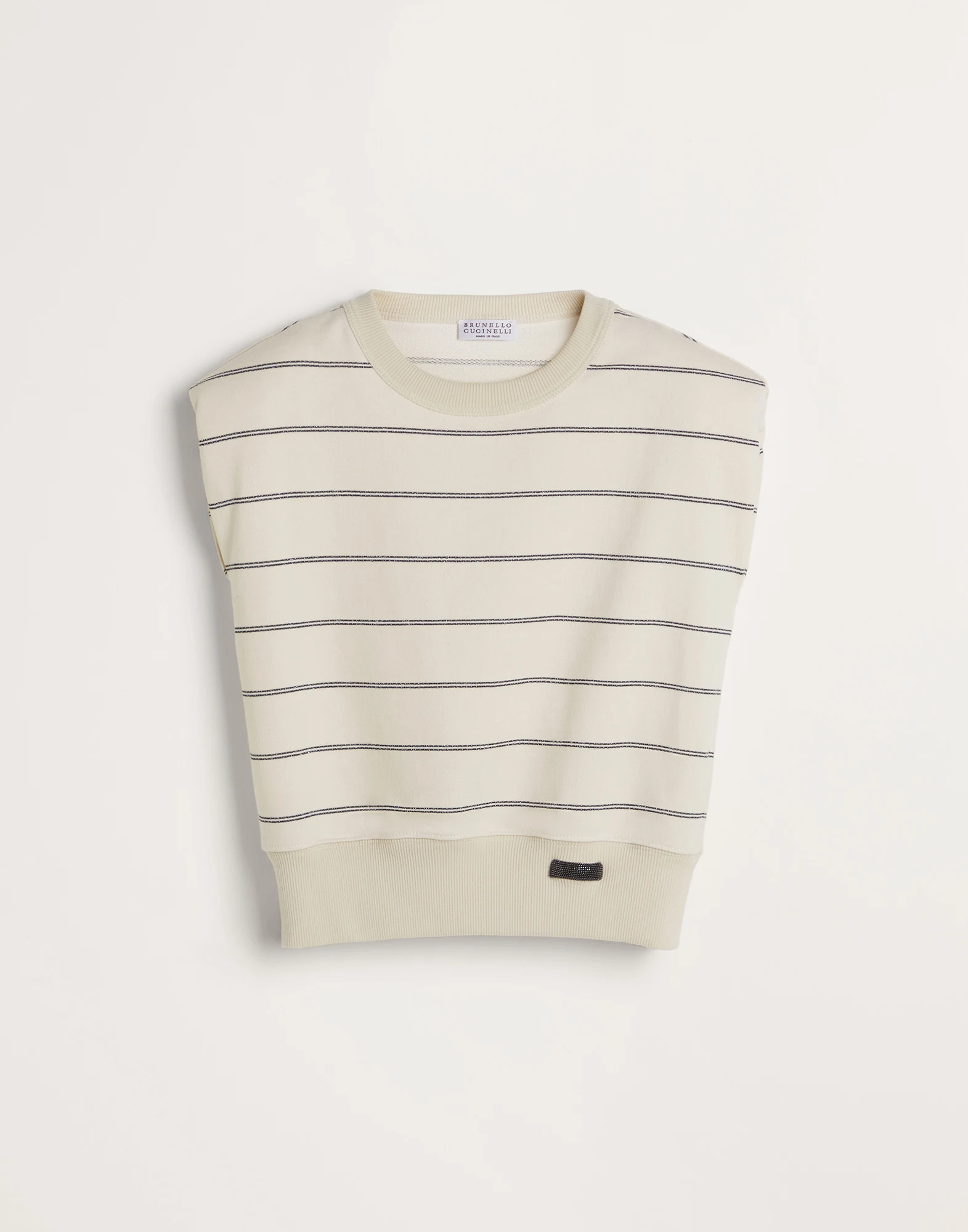 Sparkling striped French terry sweatshirt with monili