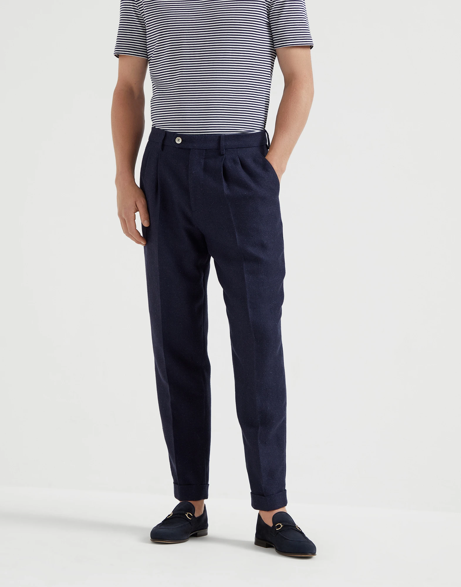 Trousers with textured stripes