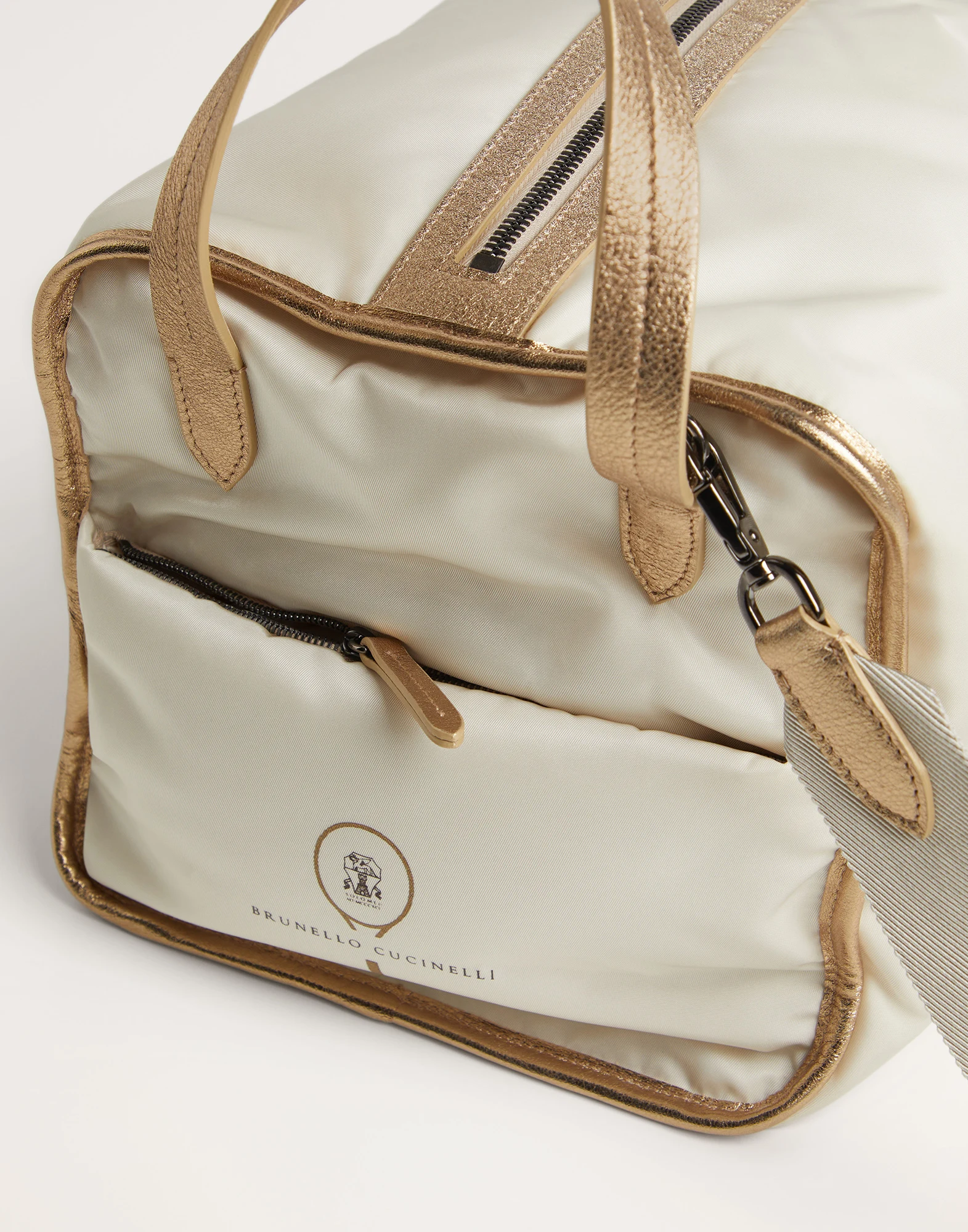 Matte nylon and lame calfskin bag with tennis logo