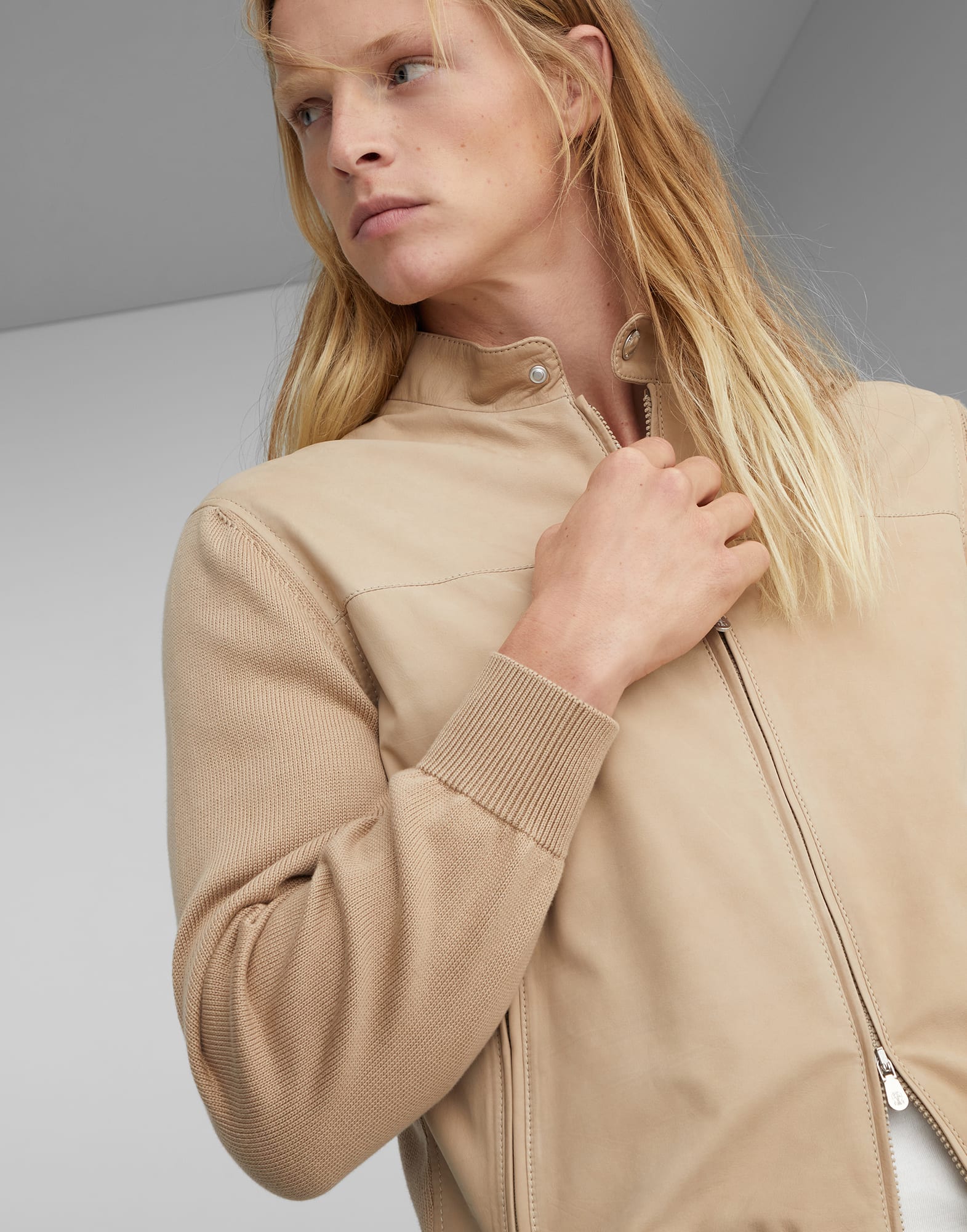 Nubuck and cotton knit pilot jacket