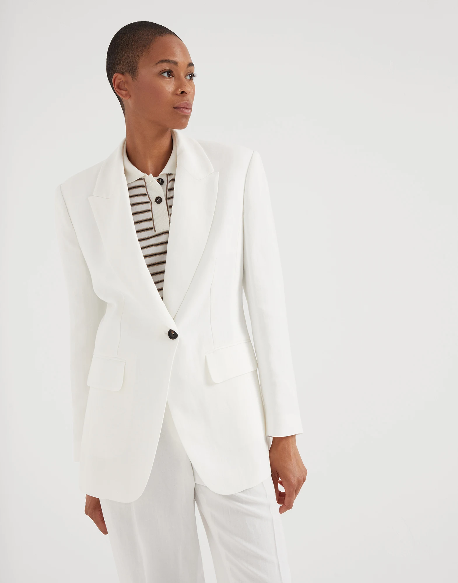 Viscose and linen fluid twill blazer with monili