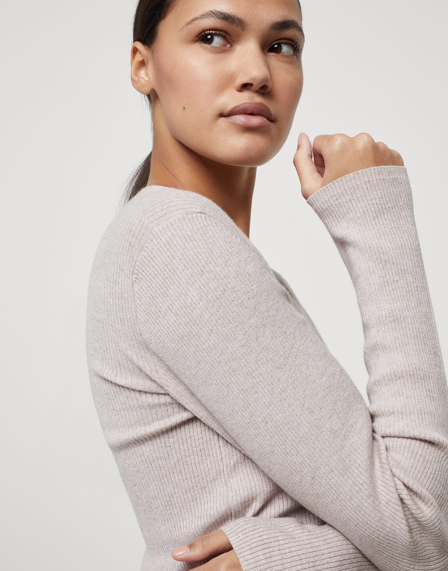 Sparkling cashmere rib knit cardigan