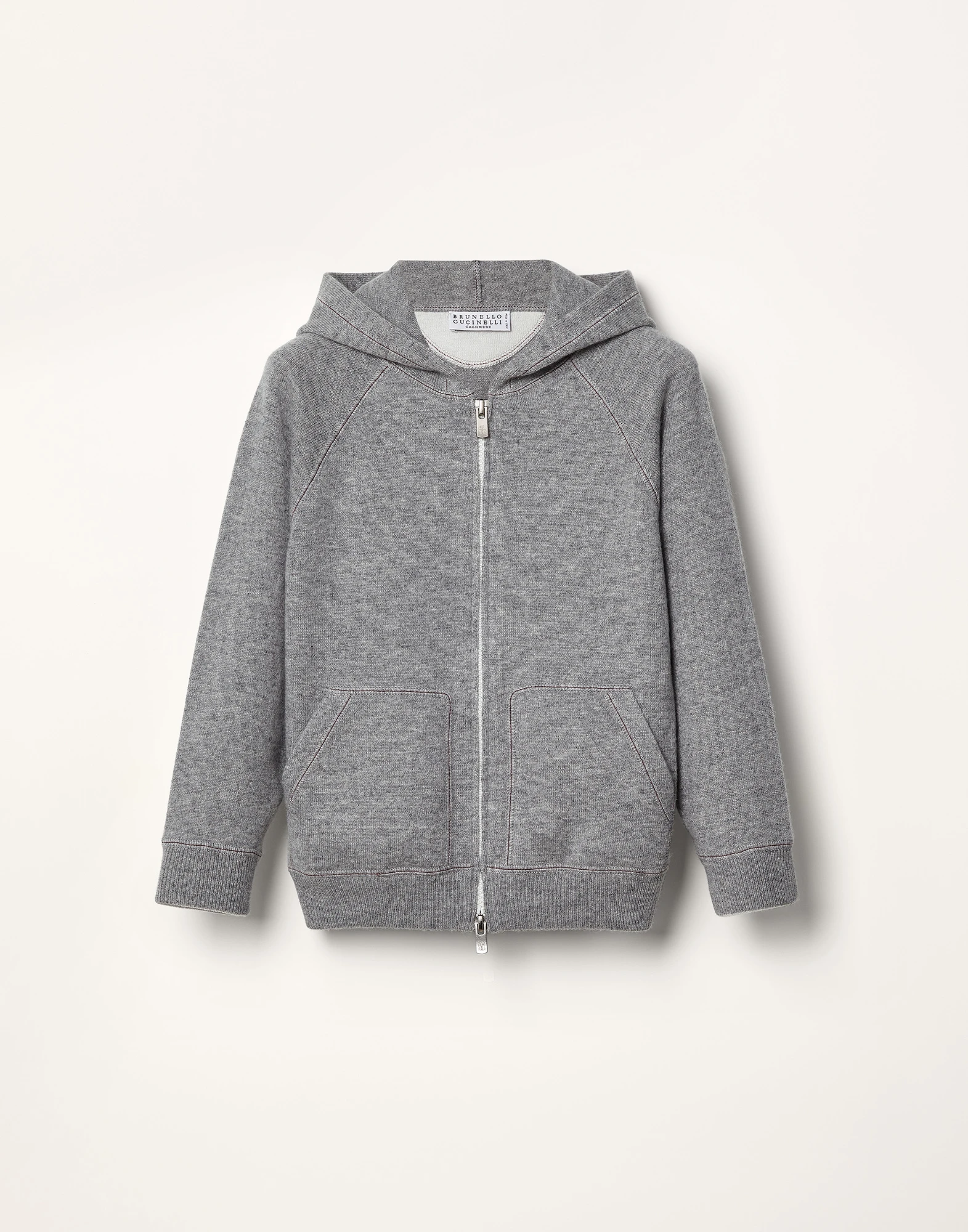 Cashmere sweatshirt-style cardigan with hood
