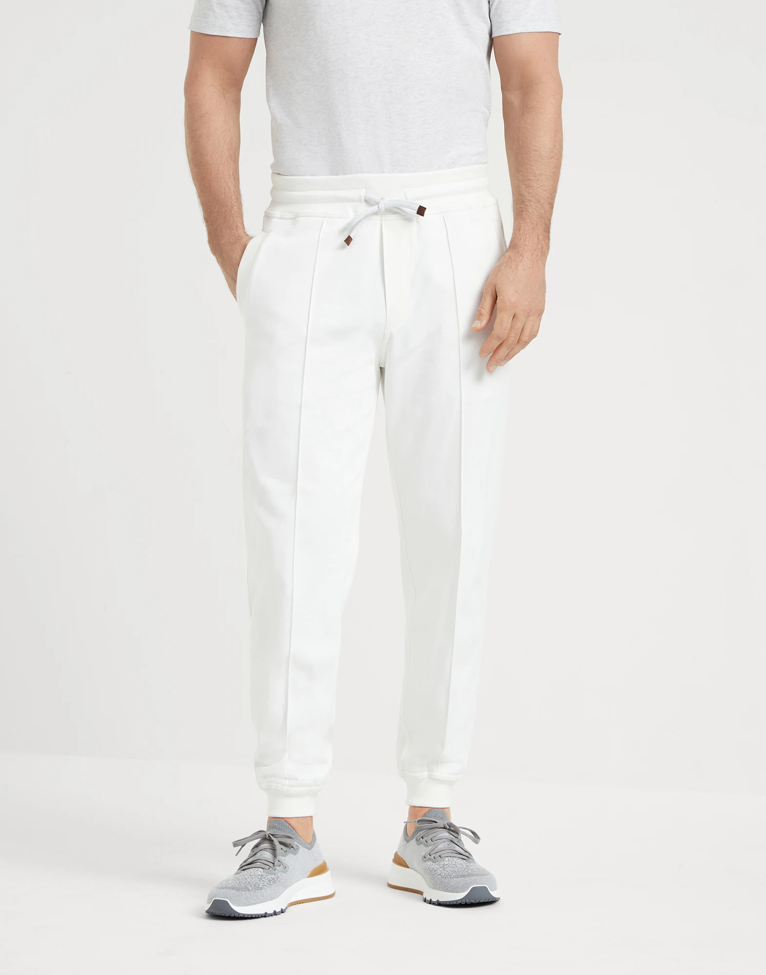 Cotton French terry trousers with Crte detail and elasticated cuffs