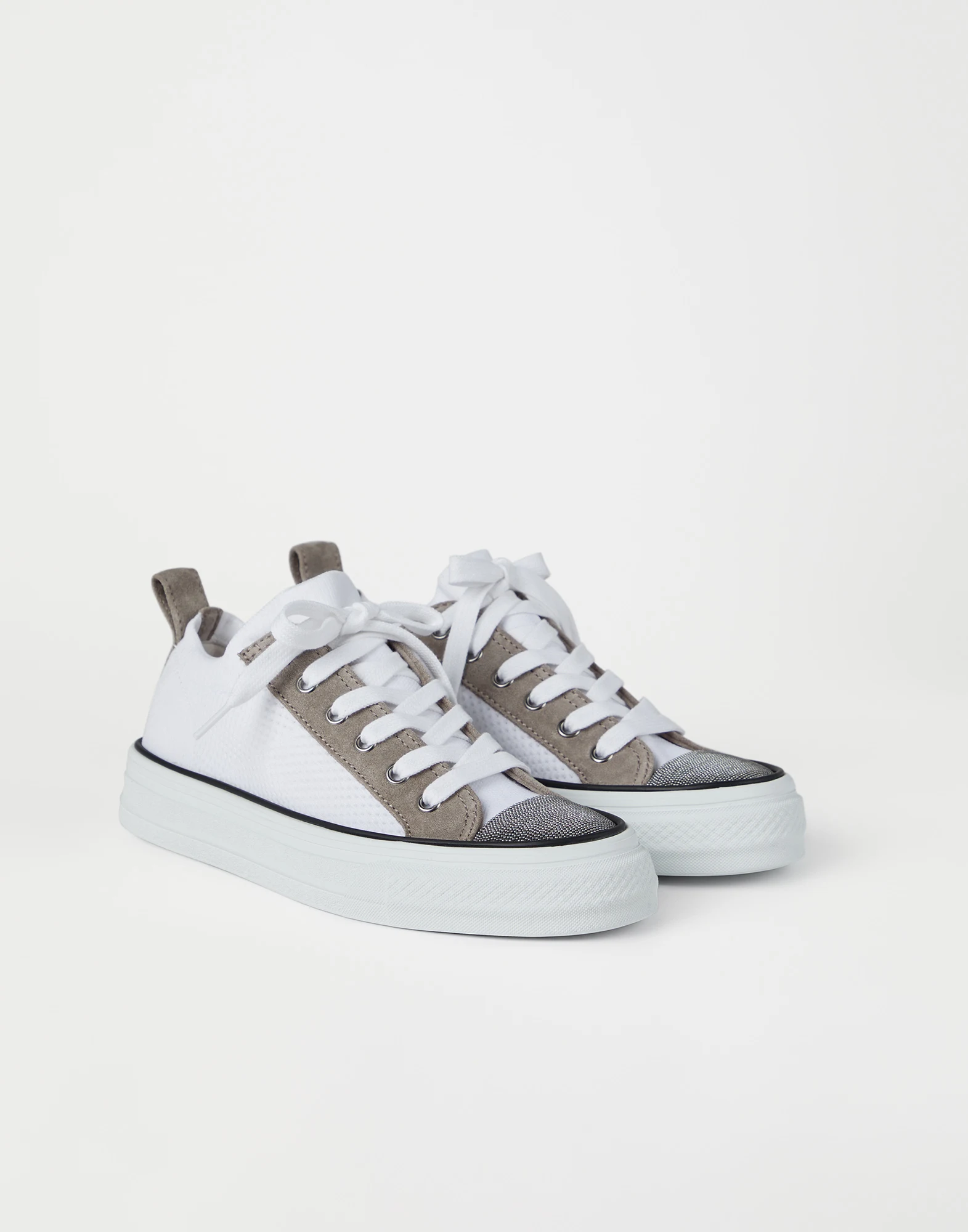 Knit and suede sneakers with precious toe