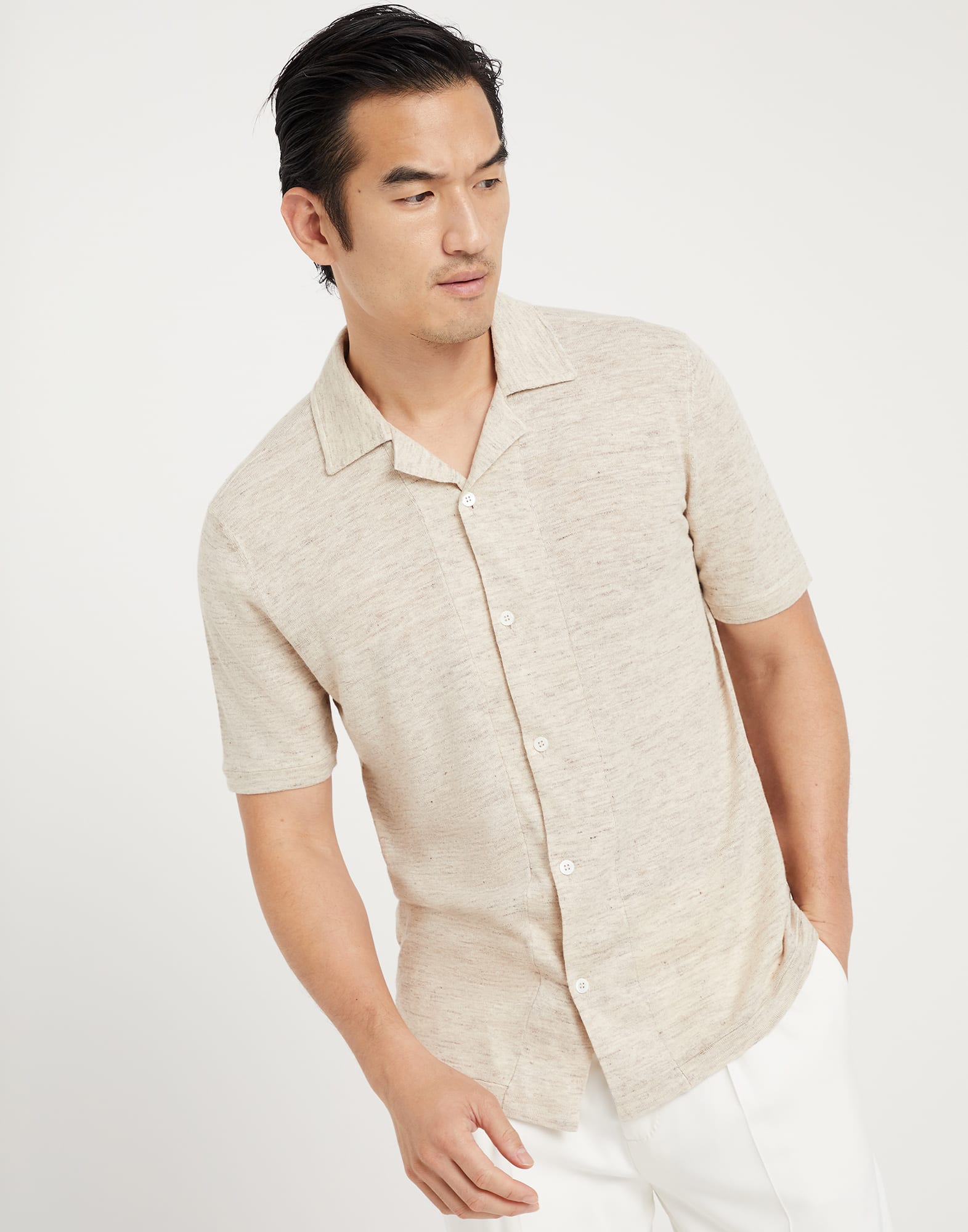 Linen and cotton short sleeve knit shirt