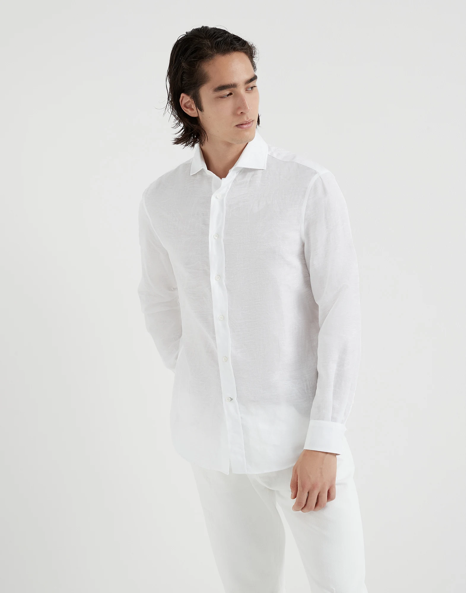 Palm Jacquard linen and cotton easy fit shirt with spread collar