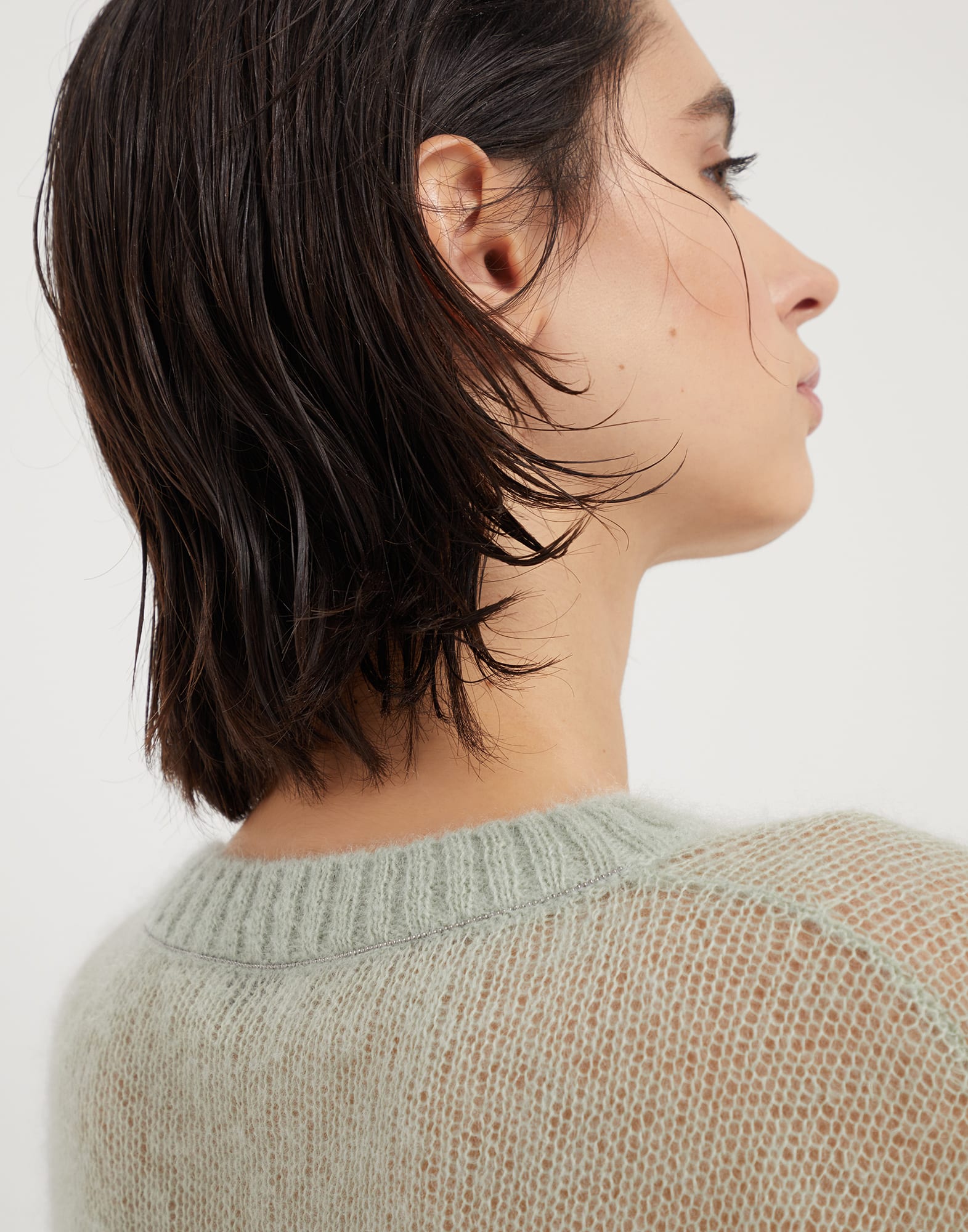 Cropped mohair and wool sweater with monili