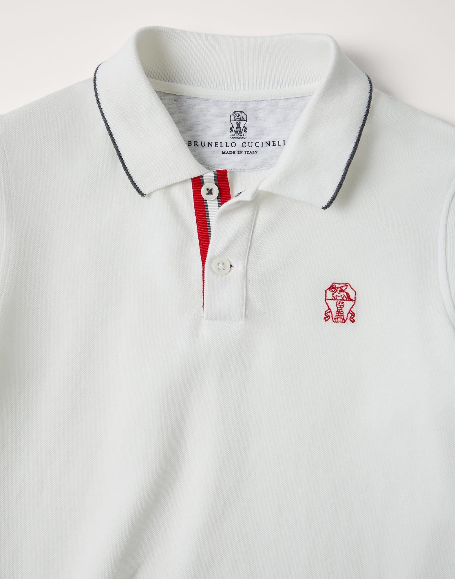 Cotton pique polo shirt with grosgrain insert