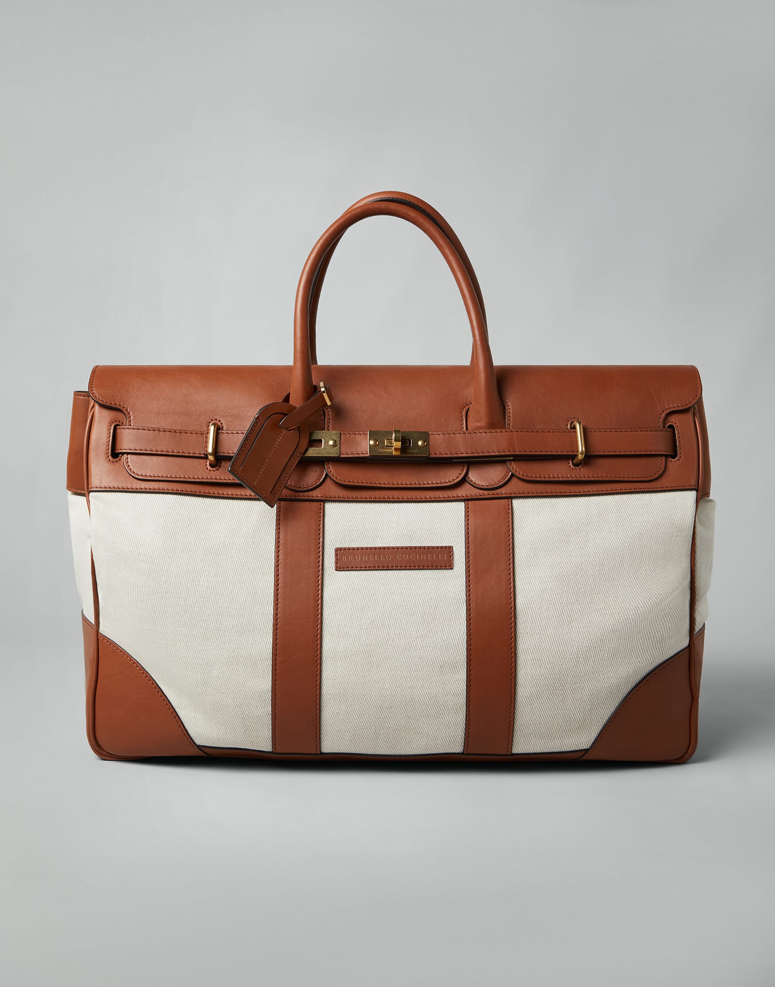 Cotton and linen cavalry and calfskin Country Weekender bag