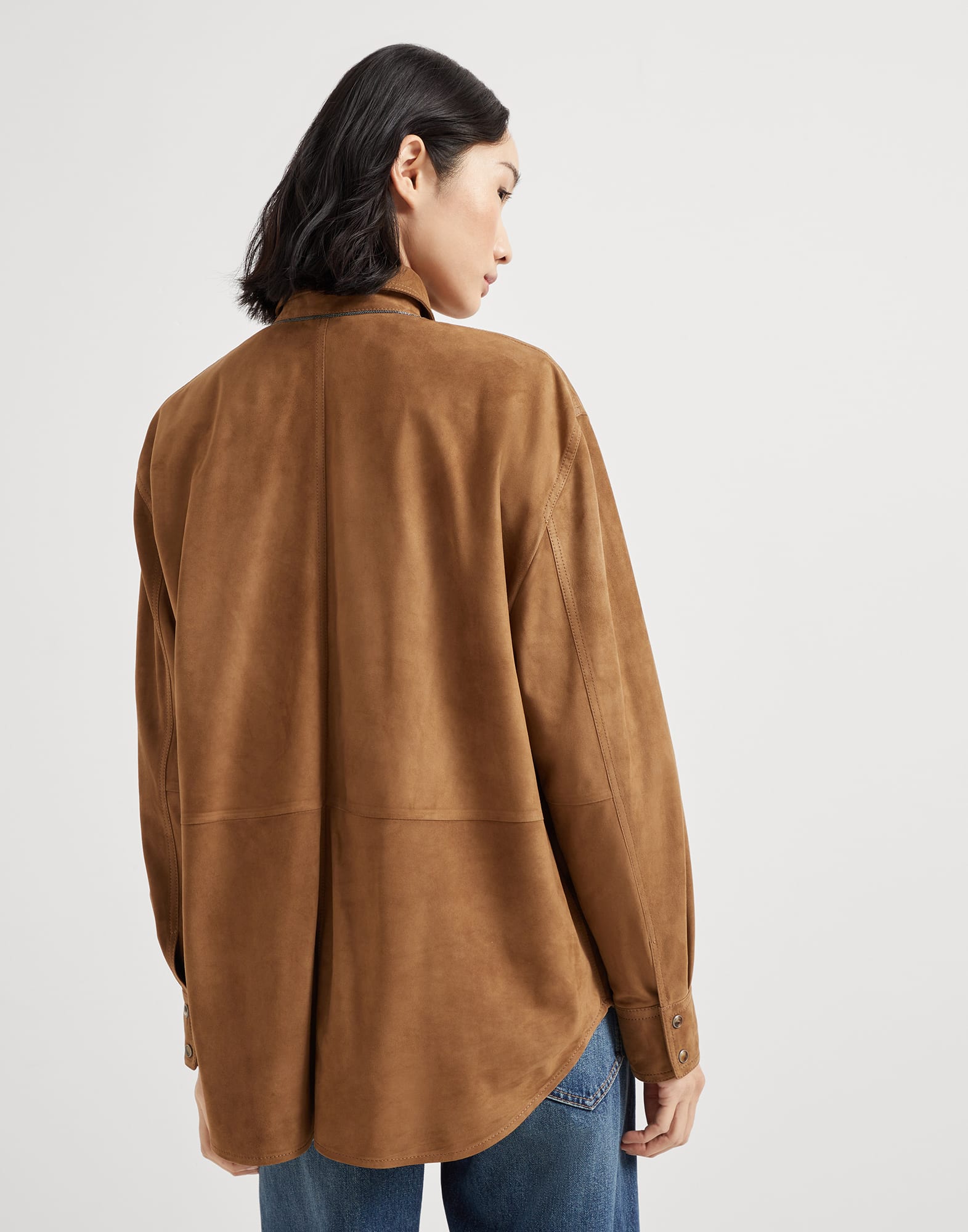 Suede shirt with monili