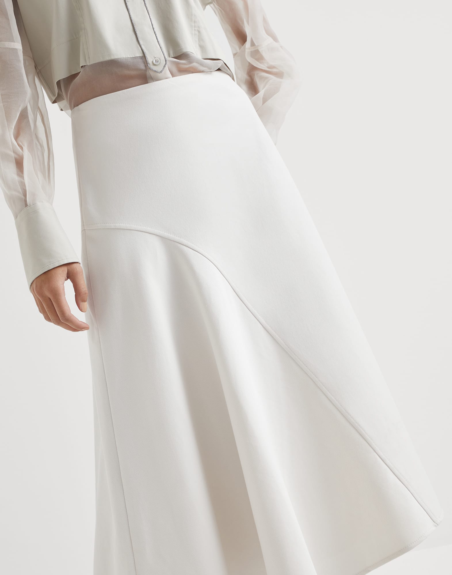 Stretch cotton cover asymmetric midi skirt