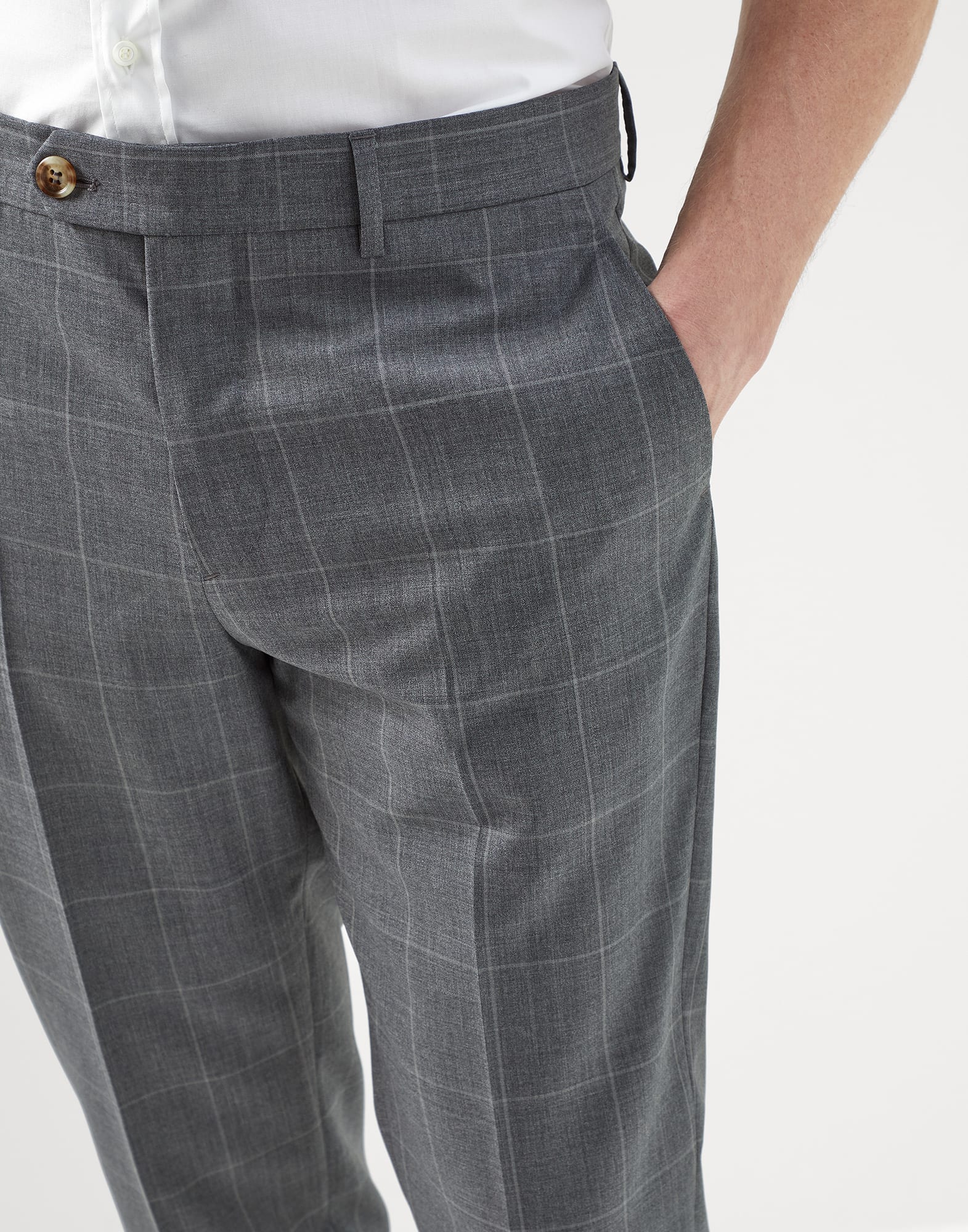 Super 120s virgin wool overcheck formal fit trousers