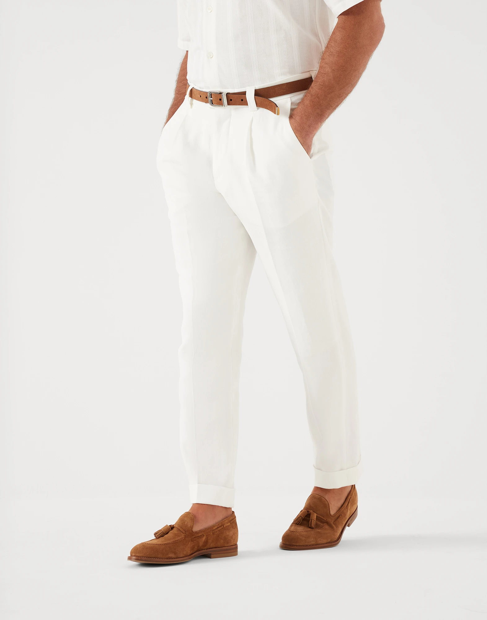 Twisted linen leisure fit trousers with pleat
