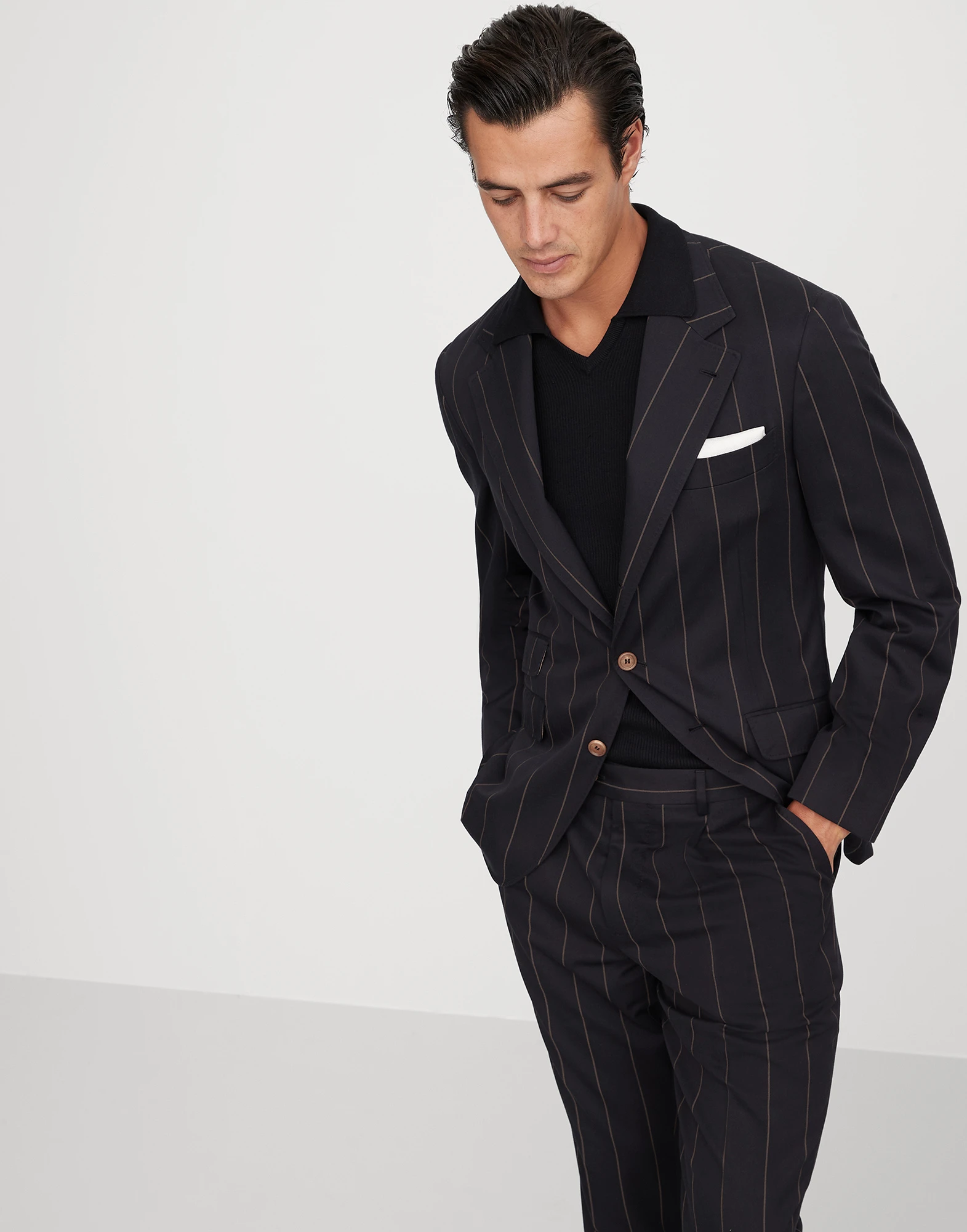 Wool and Sea Island cotton chalk stripe gabardine deconstructed Cavallo blazer