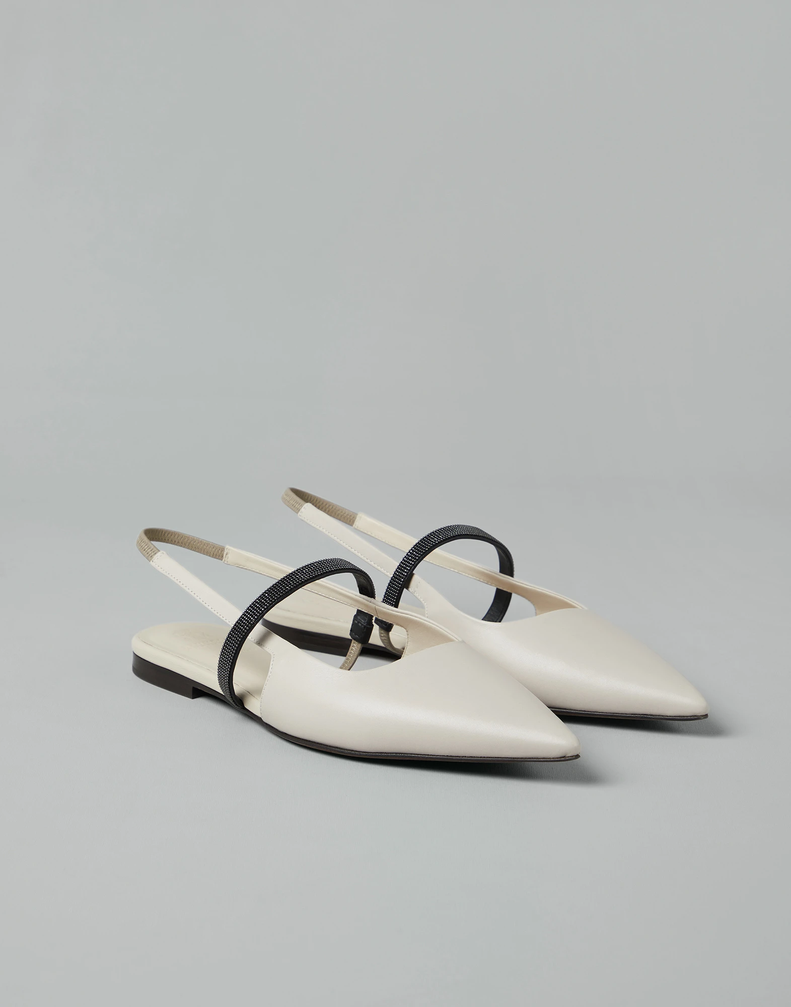 Nappa leather slingback flats with shiny strap