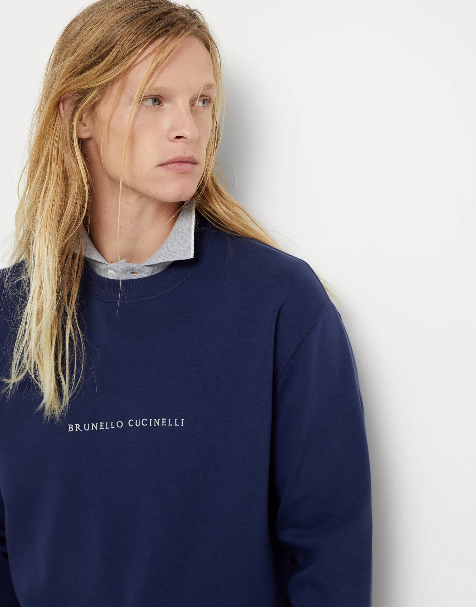 Techno cotton French terry sweatshirt with embroidery