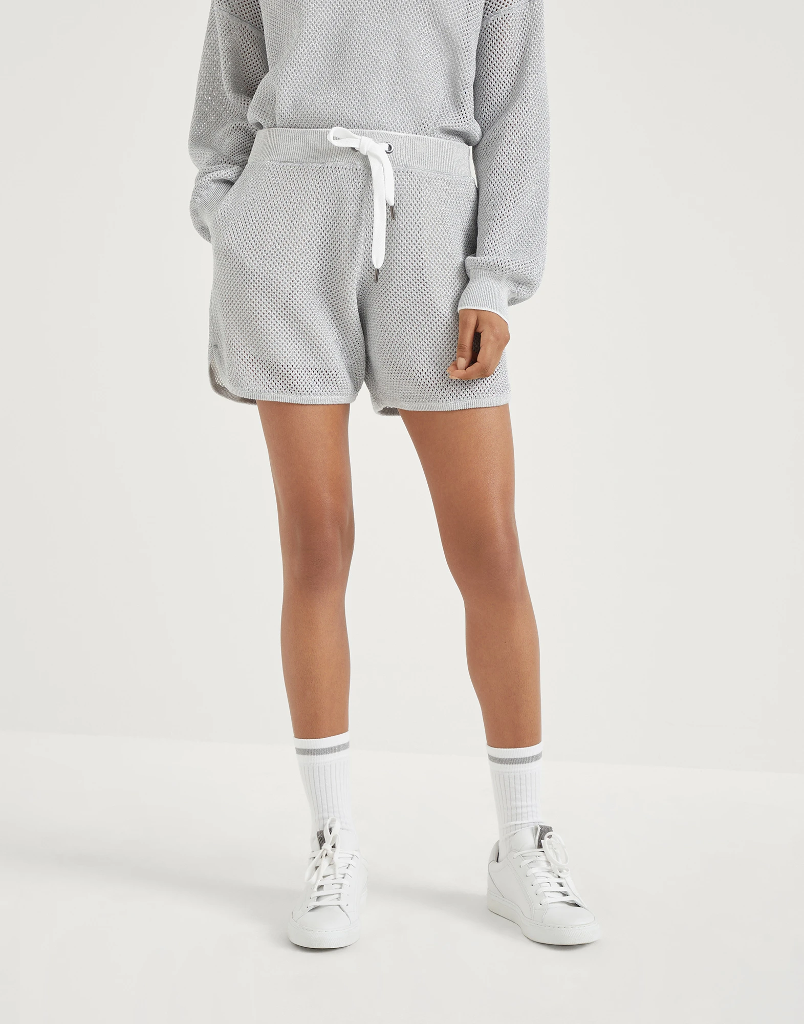 Cotton sparkling net knit shorts