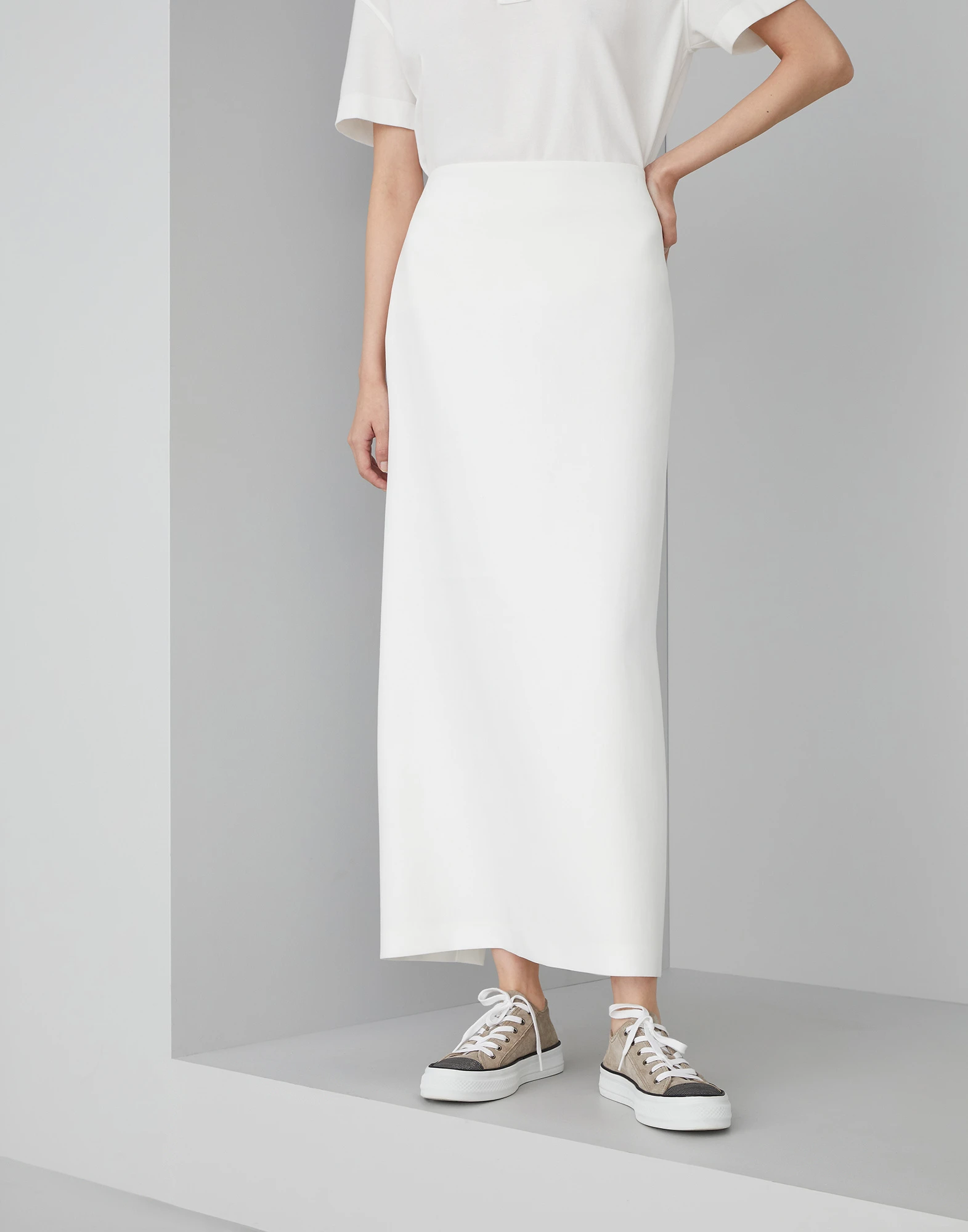 Crpe cotton double twill column skirt