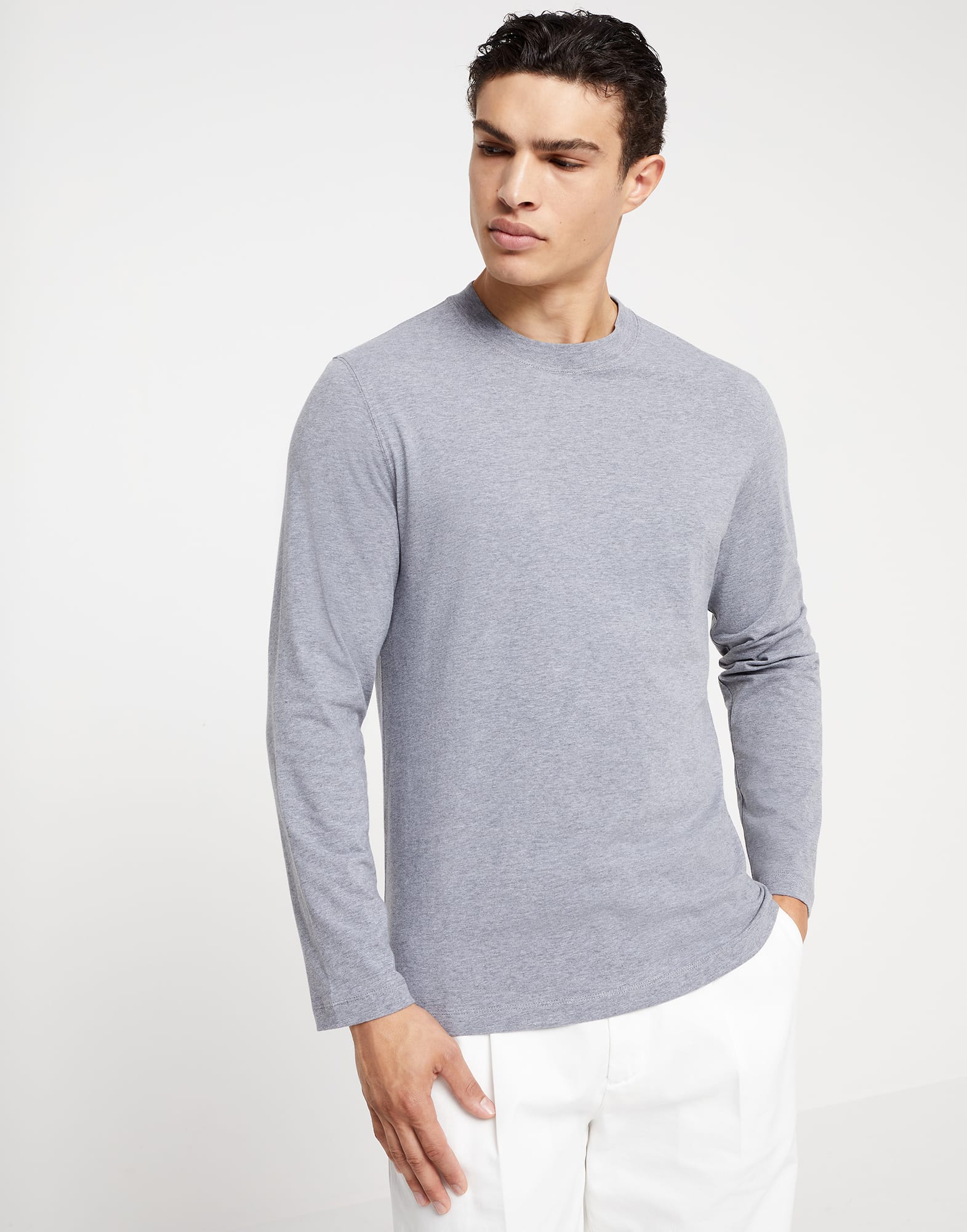 Cotton jersey long sleeve crew neck T-shirt